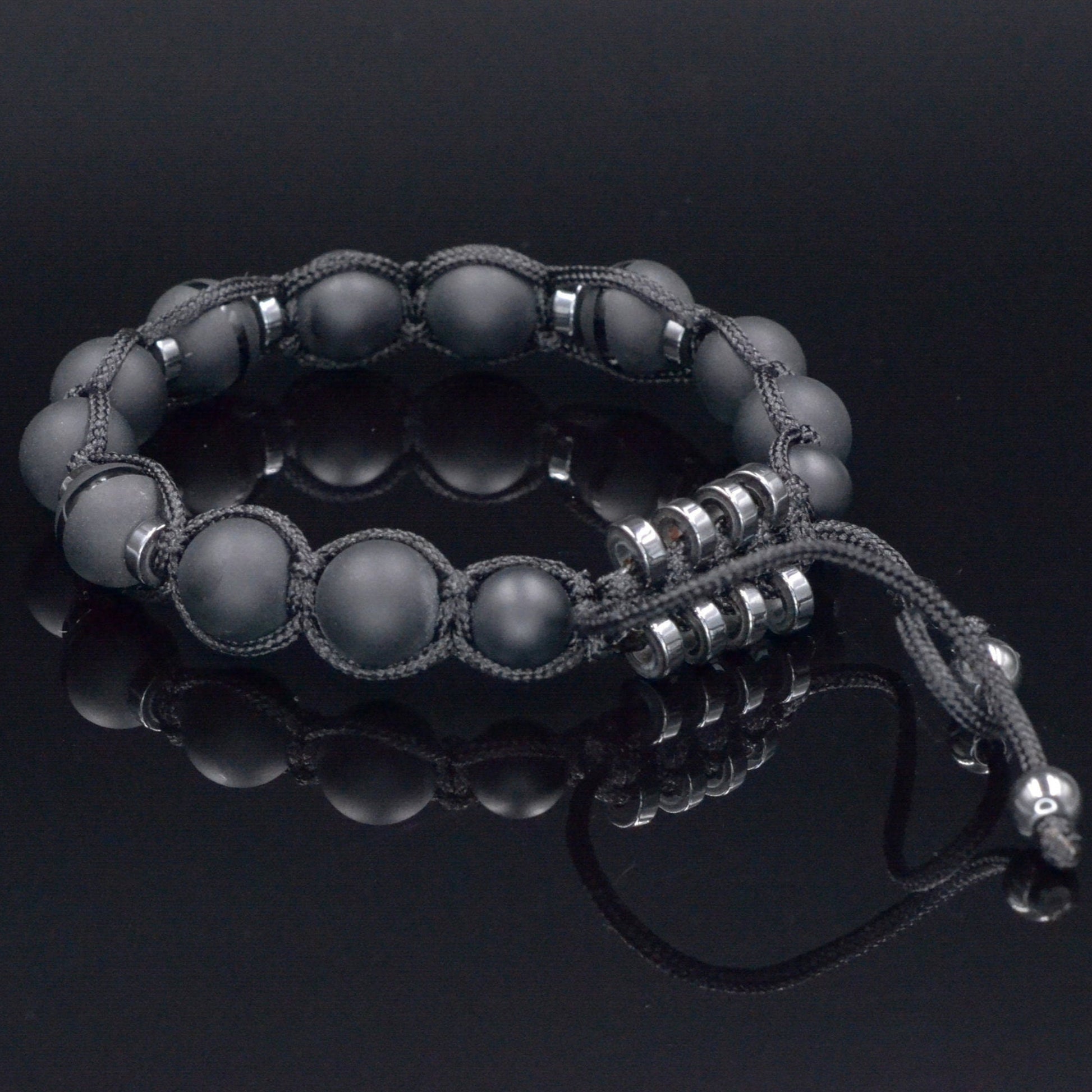 Men's Black Onyx Hematite Beaded Bracelet, Gemstone Braided Adjustable Bracelet, Gift for Men, Father's Day Gift, Crystal Amulet Bracelet  - Shamballa Bracelet - Mantra Bracelet  -  Birthstone Bracelet - Gemstone Bracelet Men - Chakra Bracelet - Macrame Bracelet - Healing Bracelet - Valinde
