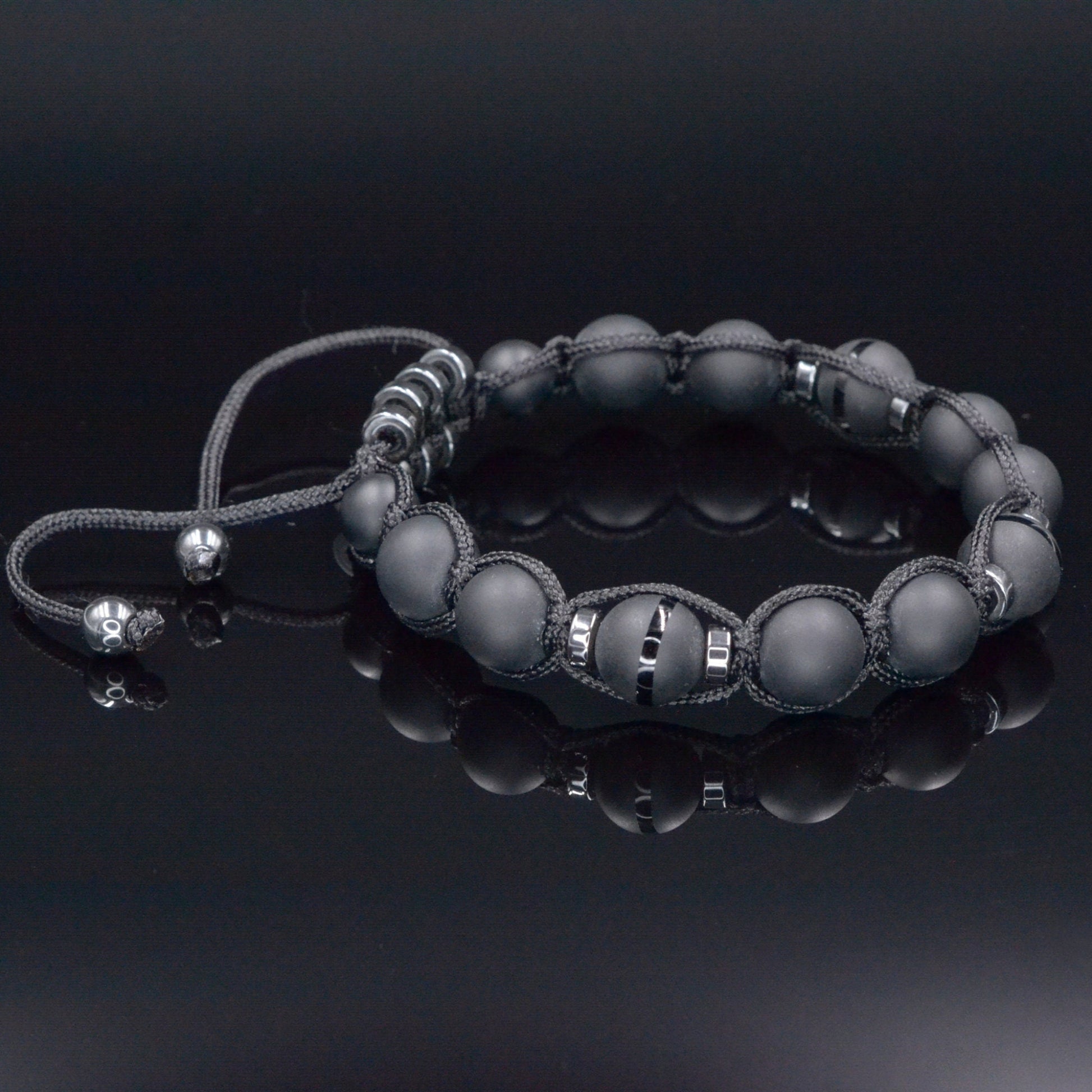 Men's Black Onyx Hematite Beaded Bracelet, Gemstone Braided Adjustable Bracelet, Gift for Men, Father's Day Gift, Crystal Amulet Bracelet  - Shamballa Bracelet - Mantra Bracelet  -  Birthstone Bracelet - Gemstone Bracelet Men - Chakra Bracelet - Macrame Bracelet - Healing Bracelet - Valinde
