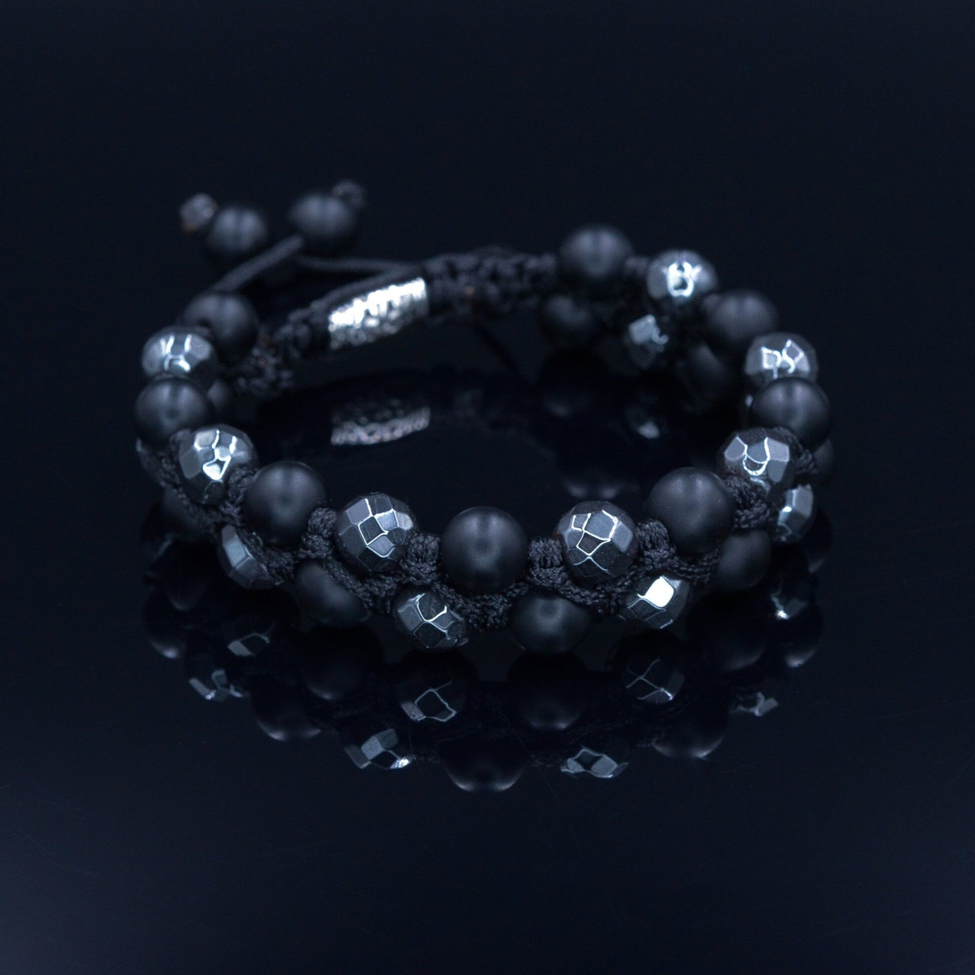 Men's Grey Hematite Bracelet Double Row Macrame Bracelet Black Onyx Beaded Bracelet Stone Bracelet Adjustable Bracelet Gift for Men  - Shamballa Bracelet - Birthstone Bracelet - Gemstone Bracelet Men - Chakra Bracelet - Macrame Bracelet - Healing Bracelet - Valinde
