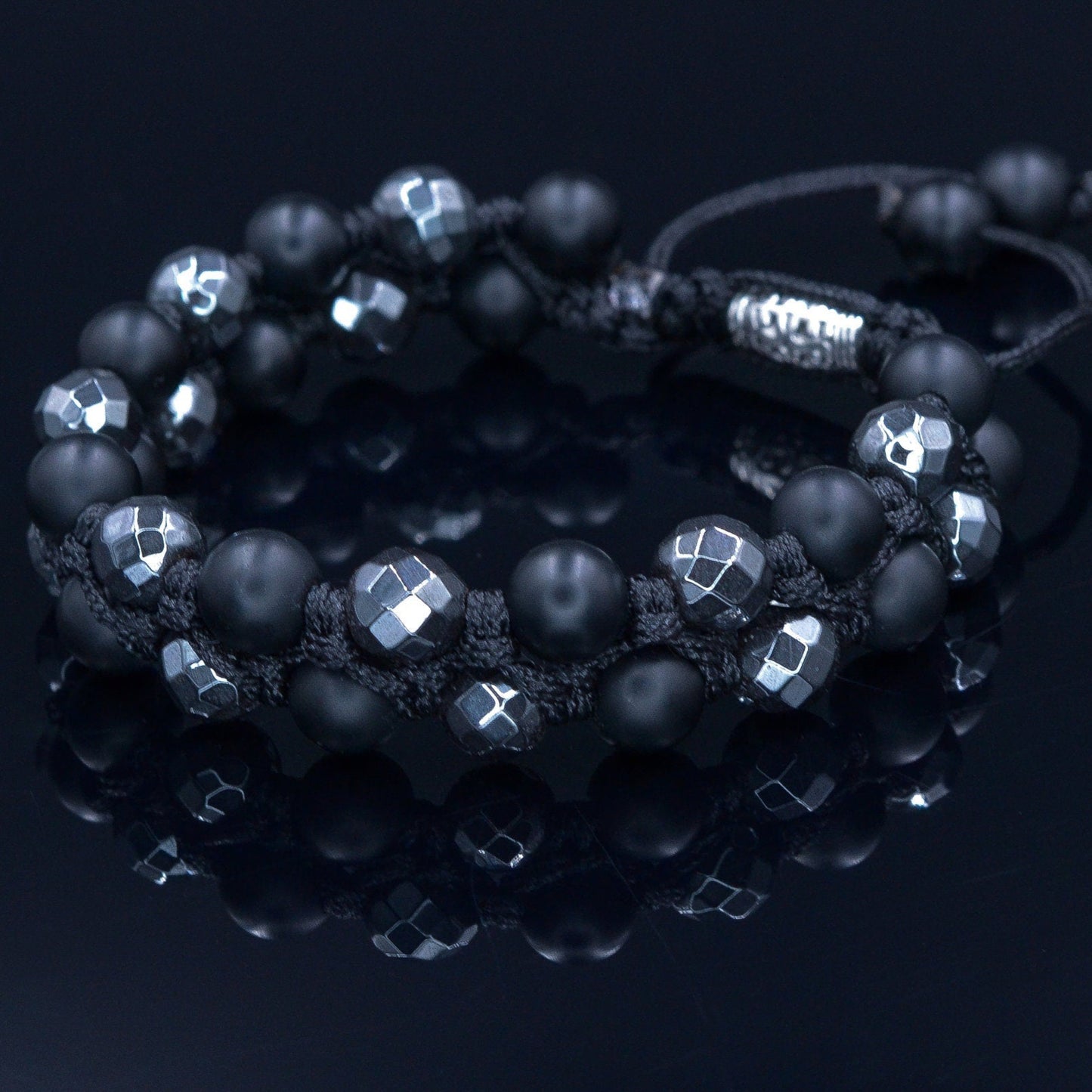 Men's Grey Hematite Bracelet Double Row Macrame Bracelet Black Onyx Beaded Bracelet Stone Bracelet Adjustable Bracelet Gift for Men  - Shamballa Bracelet - Birthstone Bracelet - Gemstone Bracelet Men - Chakra Bracelet - Macrame Bracelet - Healing Bracelet - Valinde

