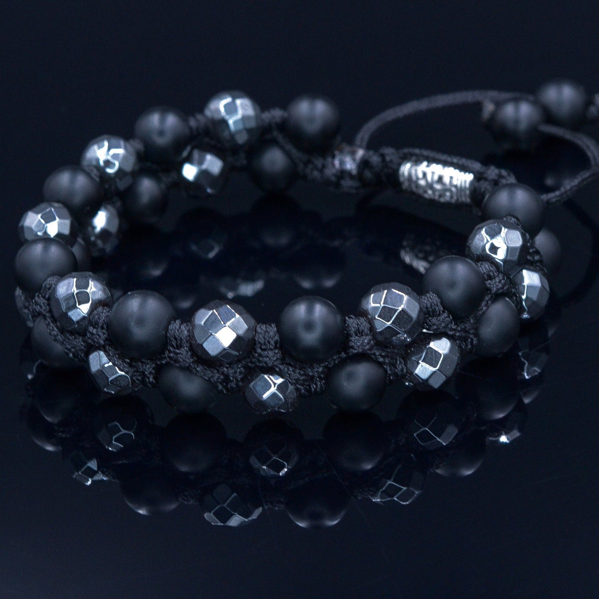 Men's Grey Hematite Bracelet Double Row Macrame Bracelet Black Onyx Beaded Bracelet Stone Bracelet Adjustable Bracelet Gift for Men  - Shamballa Bracelet - Birthstone Bracelet - Gemstone Bracelet Men - Chakra Bracelet - Macrame Bracelet - Healing Bracelet - Valinde
