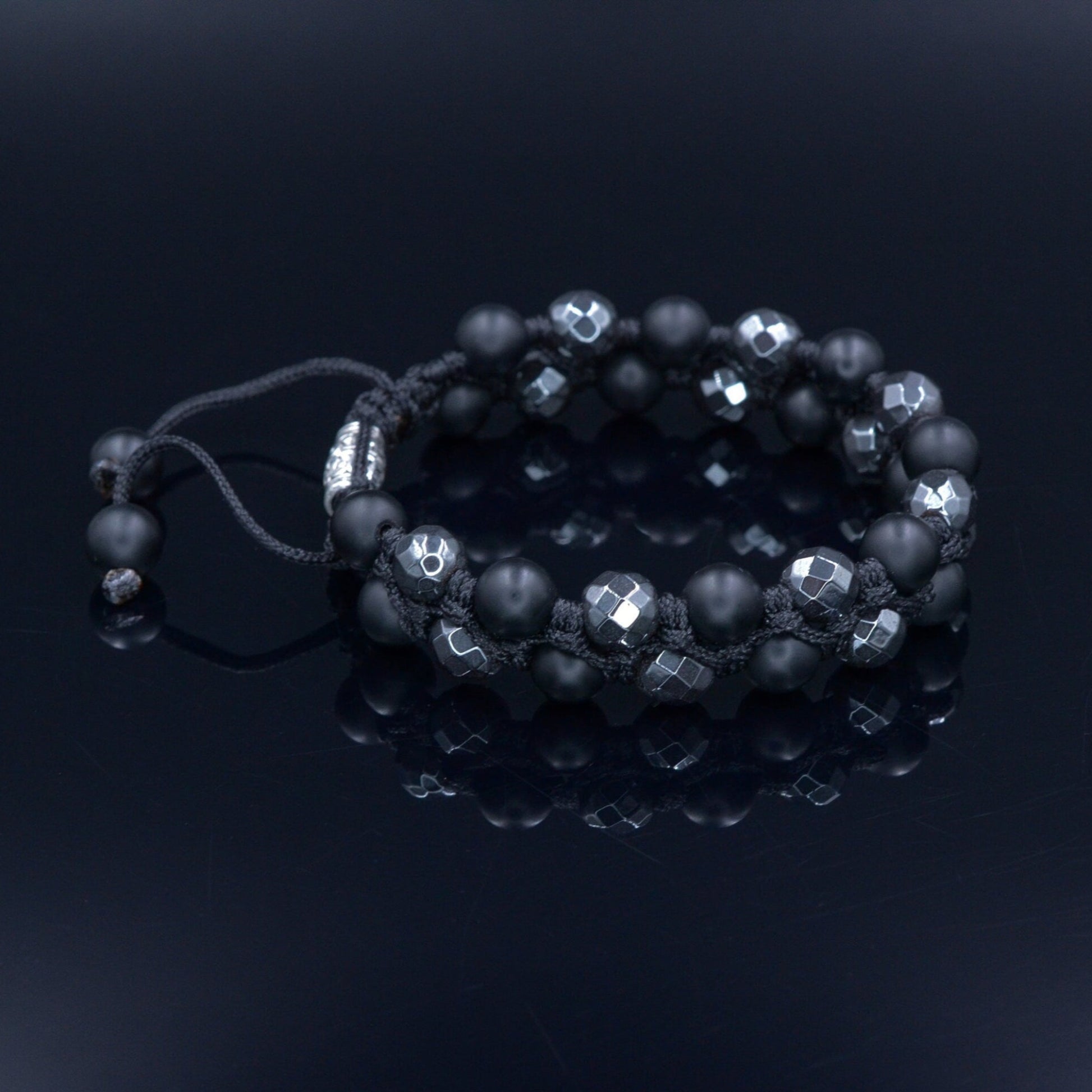 Men's Grey Hematite Bracelet Double Row Macrame Bracelet Black Onyx Beaded Bracelet Stone Bracelet Adjustable Bracelet Gift for Men  - Shamballa Bracelet - Birthstone Bracelet - Gemstone Bracelet Men - Chakra Bracelet - Macrame Bracelet - Healing Bracelet - Valinde
