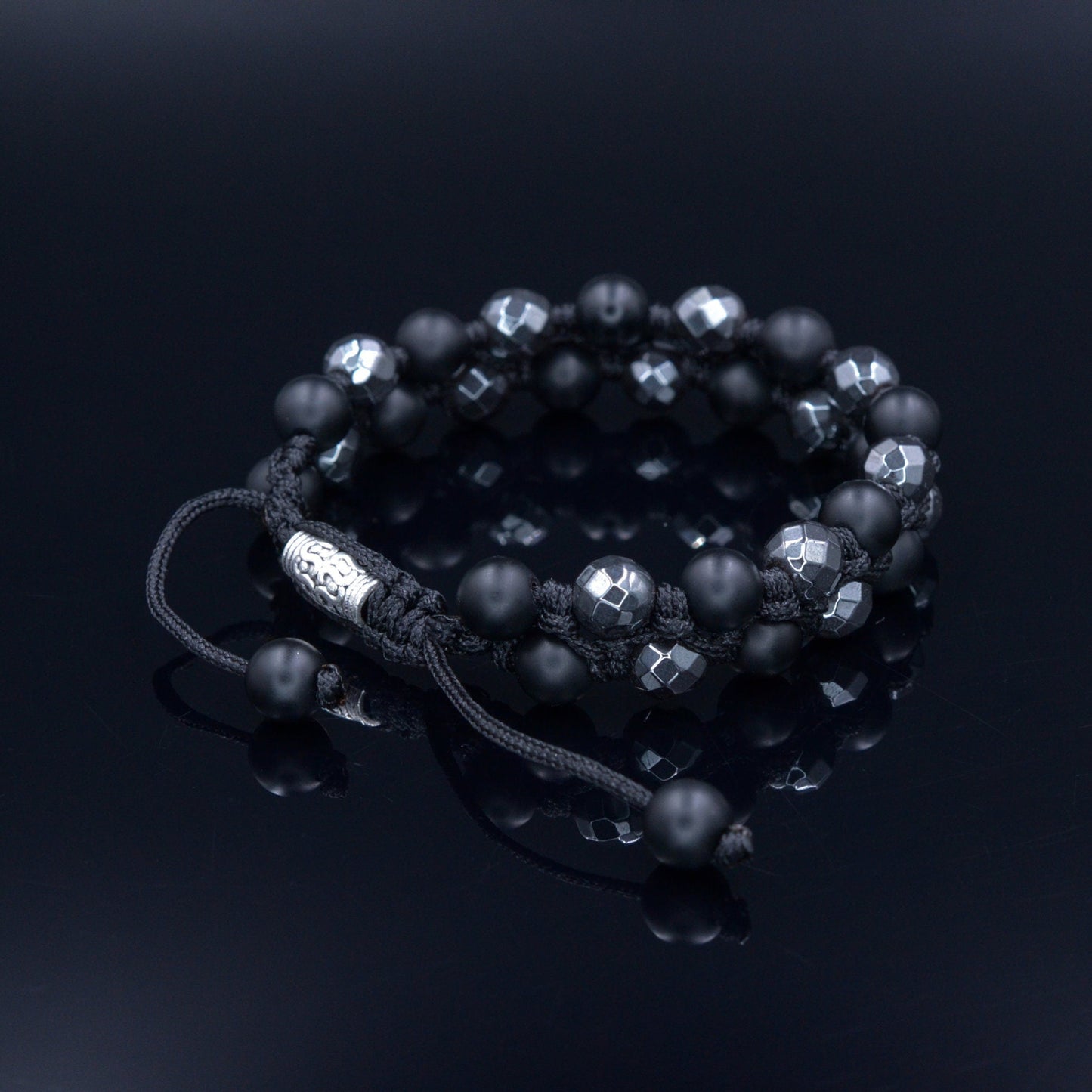 Men's Grey Hematite Bracelet Double Row Macrame Bracelet Black Onyx Beaded Bracelet Stone Bracelet Adjustable Bracelet Gift for Men  - Shamballa Bracelet - Birthstone Bracelet - Gemstone Bracelet Men - Chakra Bracelet - Macrame Bracelet - Healing Bracelet - Valinde
