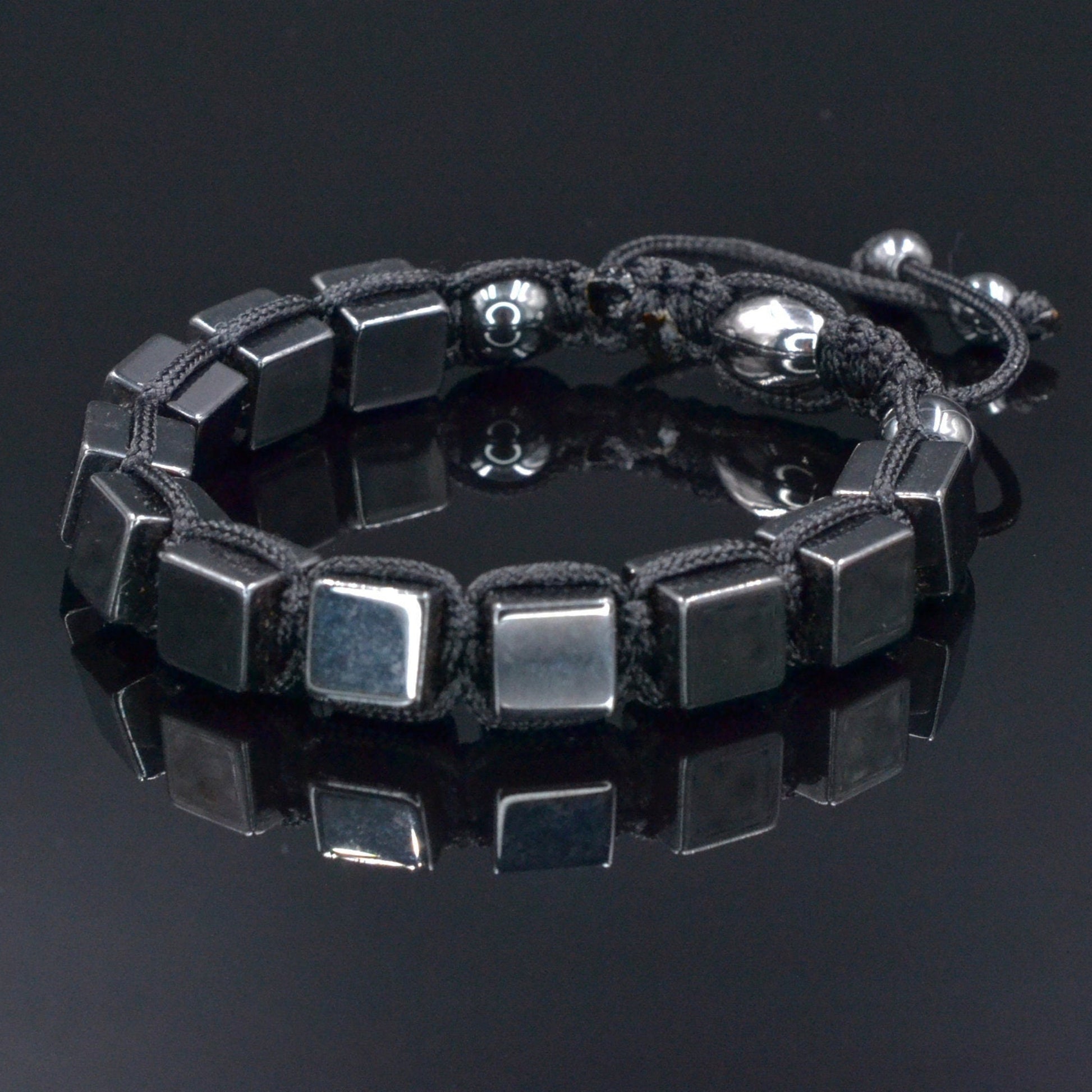 Hematite Cube Magnetic Bracelet Men's Stone Bracelet Gift For Men Macrame Adjustable Bracelet Grey Hematite Beads Bracelet Gift For Him - Shamballa Bracelet - Birthstone Bracelet - Gemstone Bracelet Men - Chakra Bracelet - Macrame Bracelet - Healing Bracelet - Valinde
