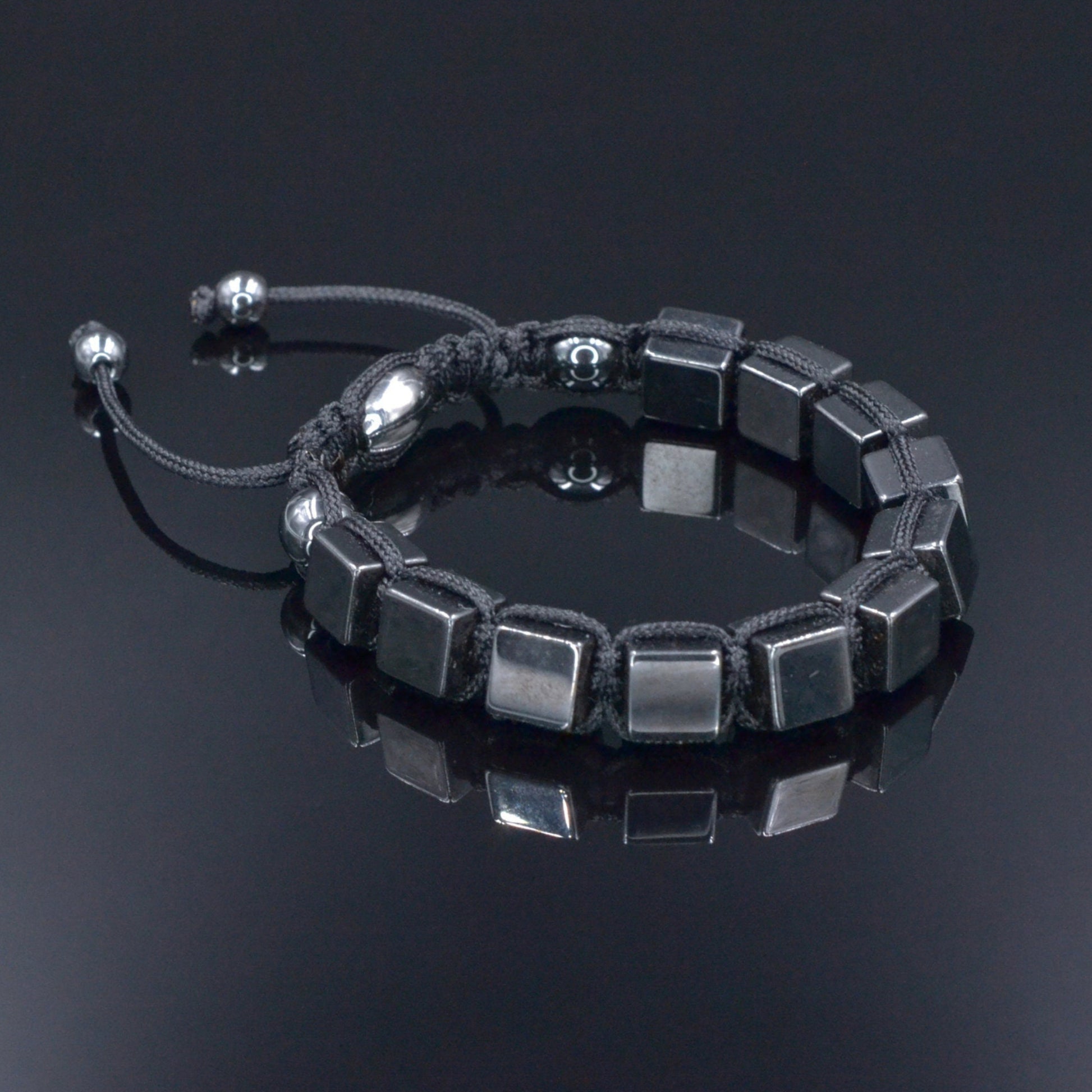 Hematite Cube Magnetic Bracelet Men's Stone Bracelet Gift For Men Macrame Adjustable Bracelet Grey Hematite Beads Bracelet Gift For Him - Shamballa Bracelet - Birthstone Bracelet - Gemstone Bracelet Men - Chakra Bracelet - Macrame Bracelet - Healing Bracelet - Valinde
