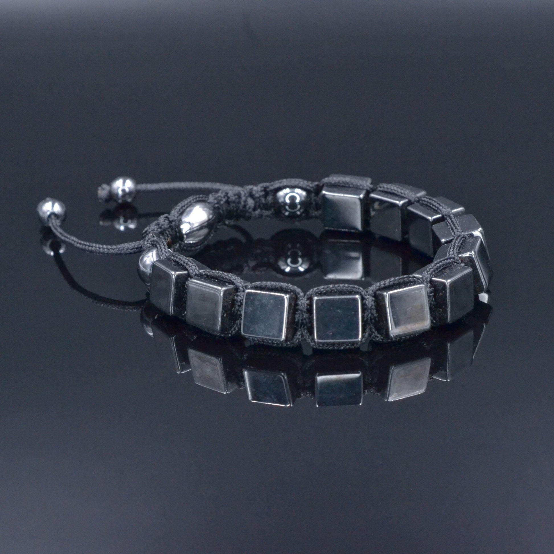 Hematite Cube Magnetic Bracelet Men's Stone Bracelet Gift For Men Macrame Adjustable Bracelet Grey Hematite Beads Bracelet Gift For Him - Shamballa Bracelet - Birthstone Bracelet - Gemstone Bracelet Men - Chakra Bracelet - Macrame Bracelet - Healing Bracelet - Valinde
