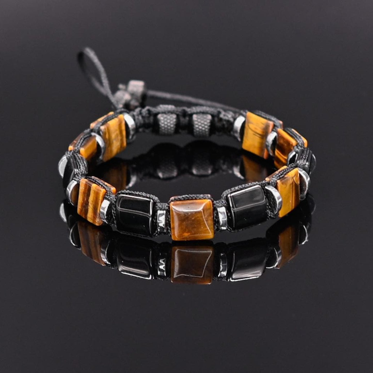 Men's Tiger's Eye & Stainless Steel Gemstone Bracelet, Flat Beads Bracelet, Christmas Gift for Him, Adjustable Bracelet - Shamballa Bracelet - Mantra Bracelet  -  Yoga Bracelet -  Birthstone Bracelet - Gemstone Bracelet Men - Chakra Bracelet - Macrame Bracelet - Healing Bracelet - Gift for Father - Gift For Men - Valinde
