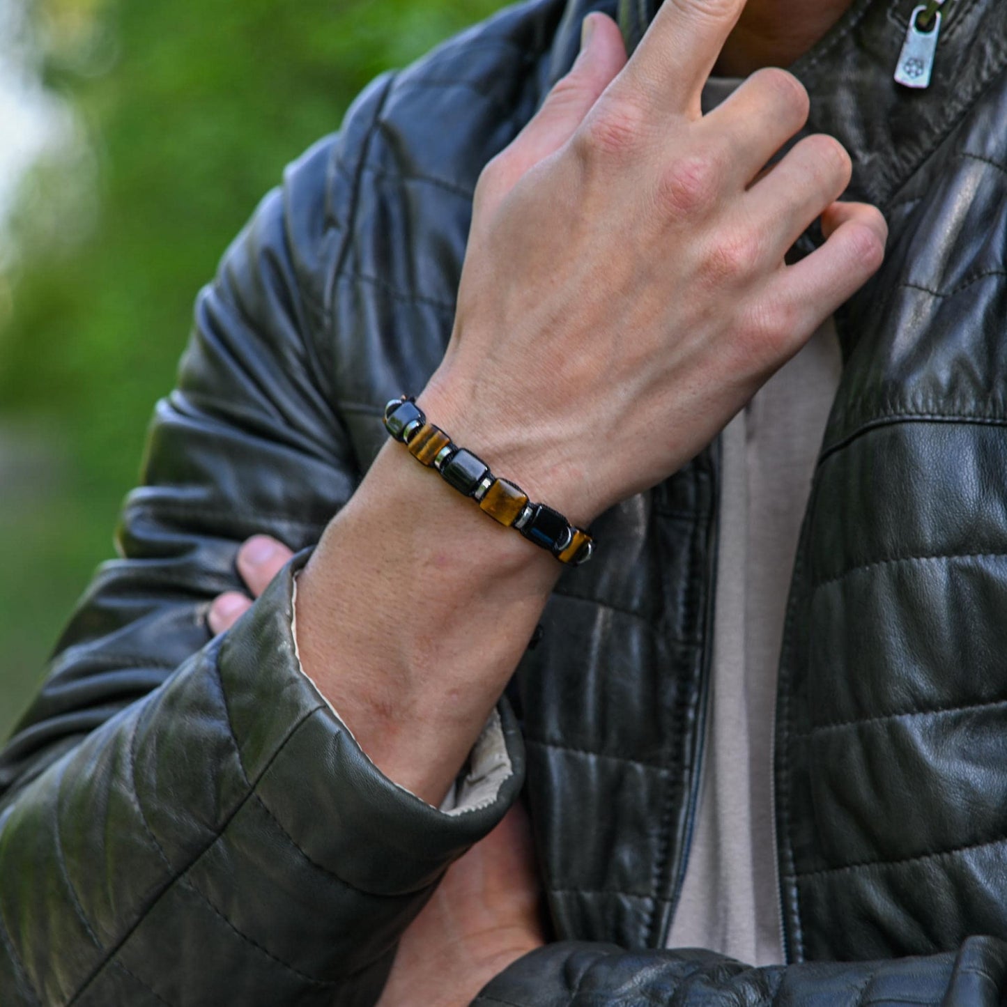 Men's Tiger's Eye & Stainless Steel Gemstone Bracelet, Flat Beads Bracelet, Christmas Gift for Him, Adjustable Bracelet - Shamballa Bracelet - Mantra Bracelet  -  Yoga Bracelet -  Birthstone Bracelet - Gemstone Bracelet Men - Chakra Bracelet - Macrame Bracelet - Healing Bracelet - Gift for Father - Gift For Men - Valinde
