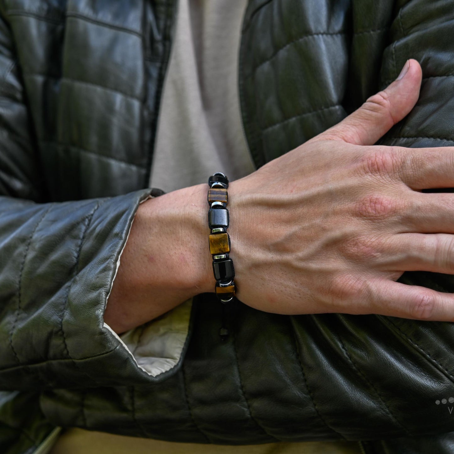 Men's Tiger's Eye & Stainless Steel Gemstone Bracelet, Flat Beads Bracelet, Christmas Gift for Him, Adjustable Bracelet - Shamballa Bracelet - Mantra Bracelet  -  Yoga Bracelet -  Birthstone Bracelet - Gemstone Bracelet Men - Chakra Bracelet - Macrame Bracelet - Healing Bracelet - Gift for Father - Gift For Men - Valinde
