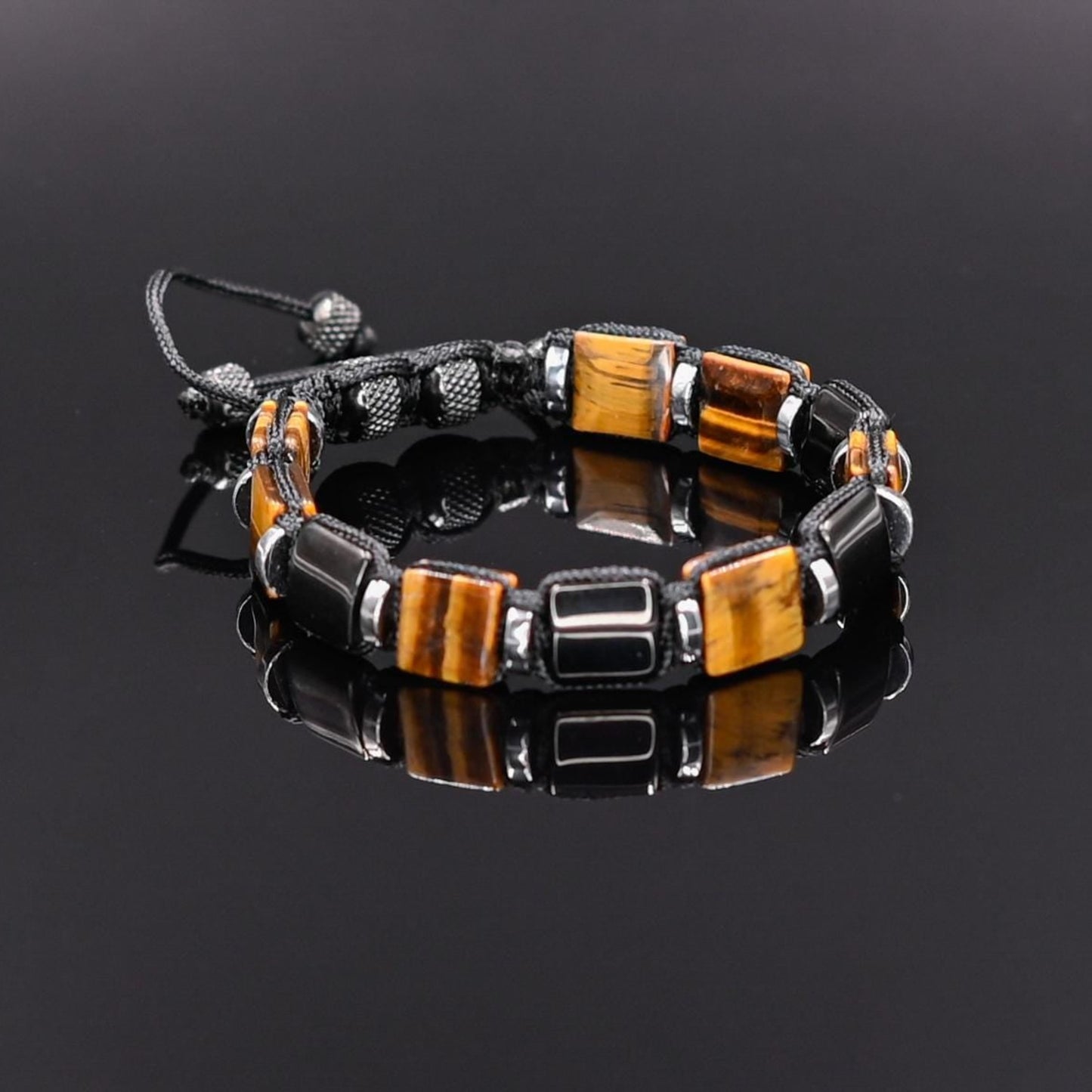 Men's Tiger's Eye & Stainless Steel Gemstone Bracelet, Flat Beads Bracelet, Christmas Gift for Him, Adjustable Bracelet - Shamballa Bracelet - Mantra Bracelet  -  Yoga Bracelet -  Birthstone Bracelet - Gemstone Bracelet Men - Chakra Bracelet - Macrame Bracelet - Healing Bracelet - Gift for Father - Gift For Men - Valinde
