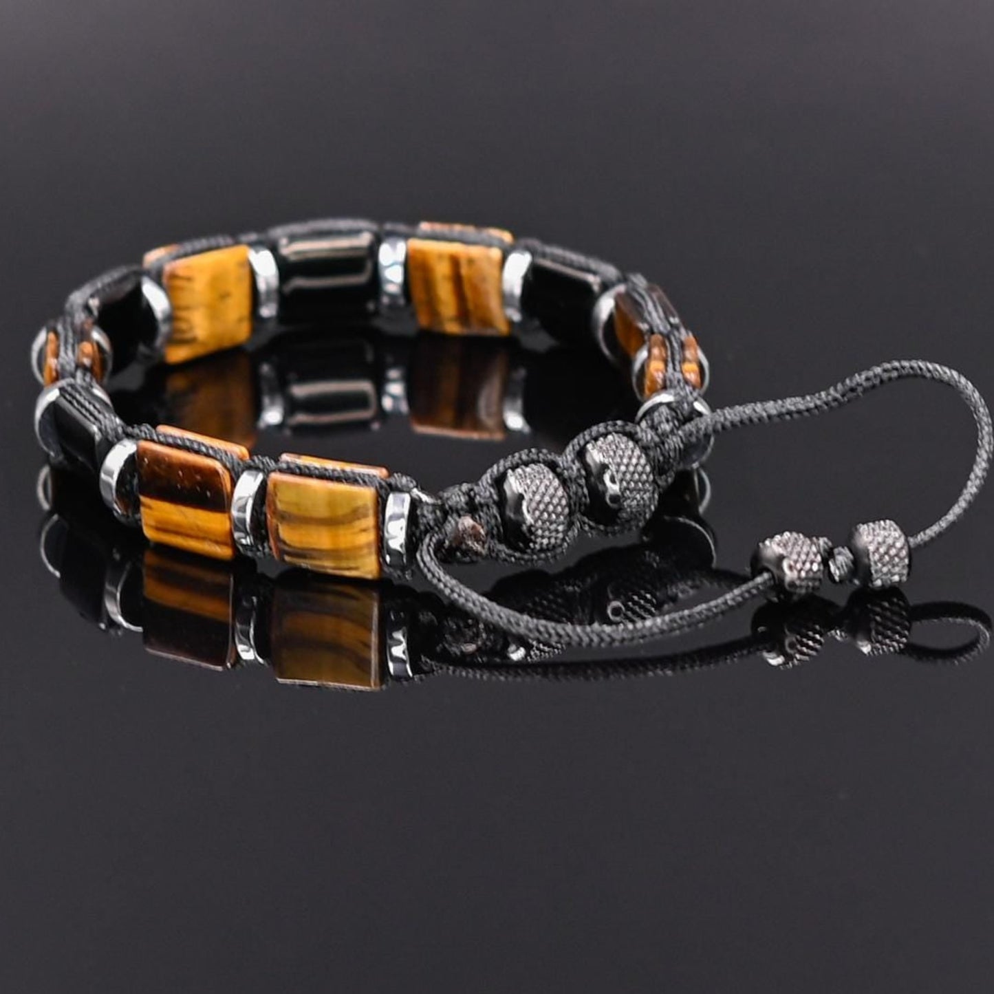 Men's Tiger's Eye & Stainless Steel Gemstone Bracelet, Flat Beads Bracelet, Christmas Gift for Him, Adjustable Bracelet - Shamballa Bracelet - Mantra Bracelet  -  Yoga Bracelet -  Birthstone Bracelet - Gemstone Bracelet Men - Chakra Bracelet - Macrame Bracelet - Healing Bracelet - Gift for Father - Gift For Men - Valinde
