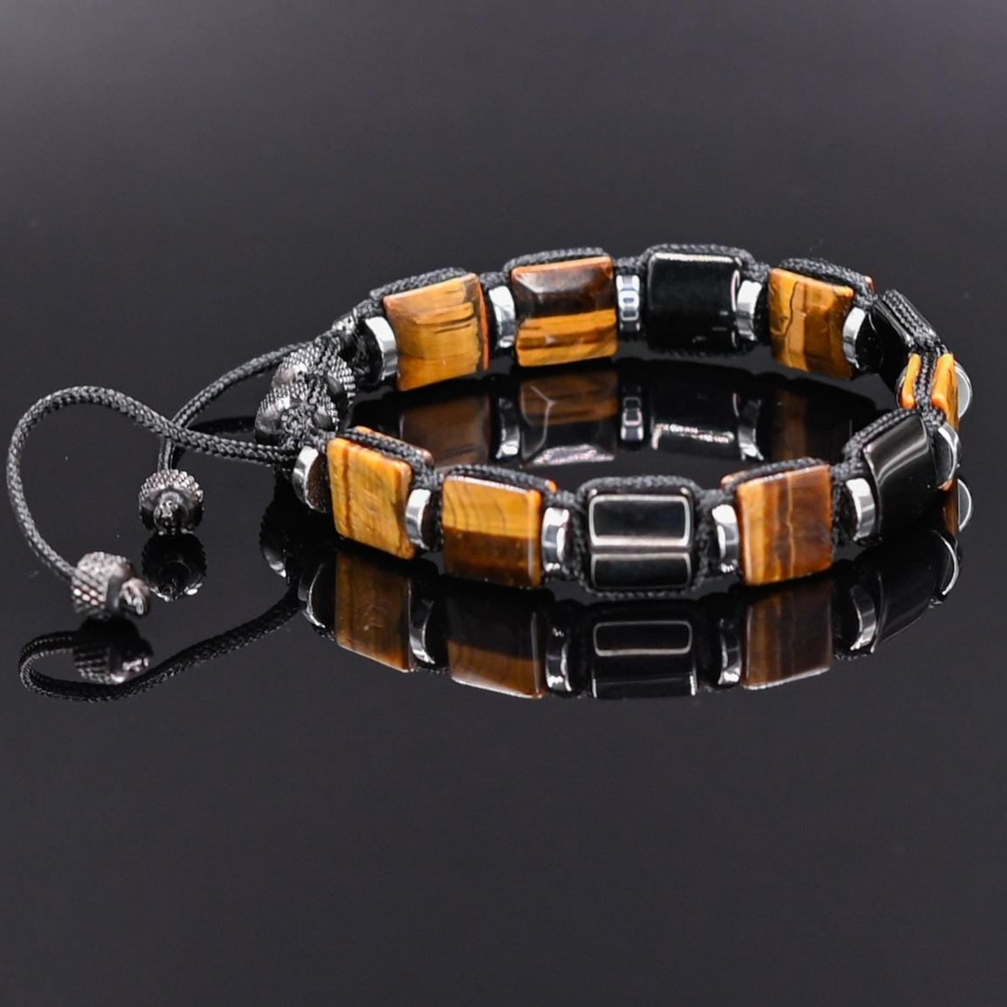 Men's Tiger's Eye & Stainless Steel Gemstone Bracelet, Flat Beads Bracelet, Christmas Gift for Him, Adjustable Bracelet - Shamballa Bracelet - Mantra Bracelet  -  Yoga Bracelet -  Birthstone Bracelet - Gemstone Bracelet Men - Chakra Bracelet - Macrame Bracelet - Healing Bracelet - Gift for Father - Gift For Men - Valinde
