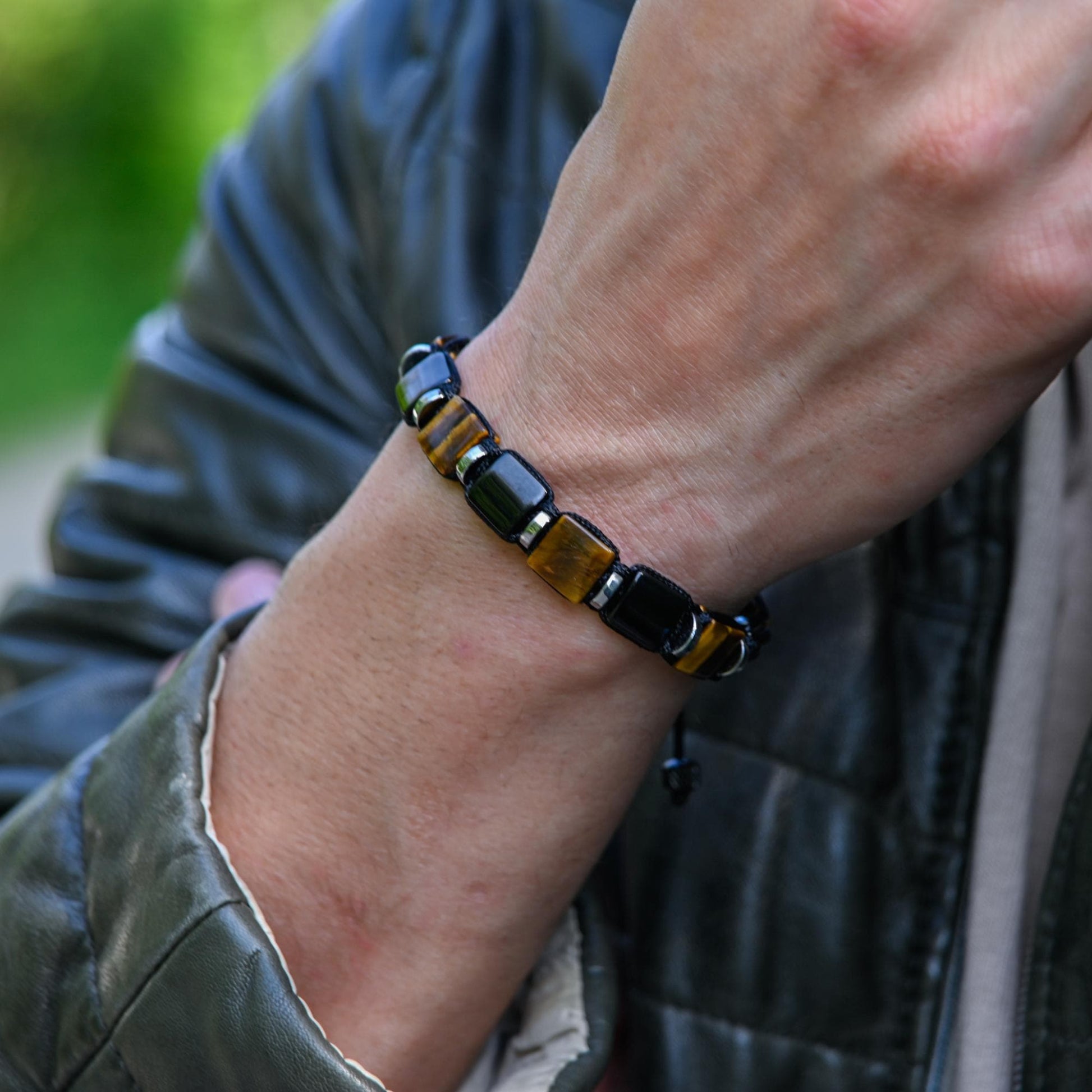 Men's Tiger's Eye & Stainless Steel Gemstone Bracelet, Flat Beads Bracelet, Christmas Gift for Him, Adjustable Bracelet - Shamballa Bracelet - Mantra Bracelet  -  Yoga Bracelet -  Birthstone Bracelet - Gemstone Bracelet Men - Chakra Bracelet - Macrame Bracelet - Healing Bracelet - Gift for Father - Gift For Men - Valinde
