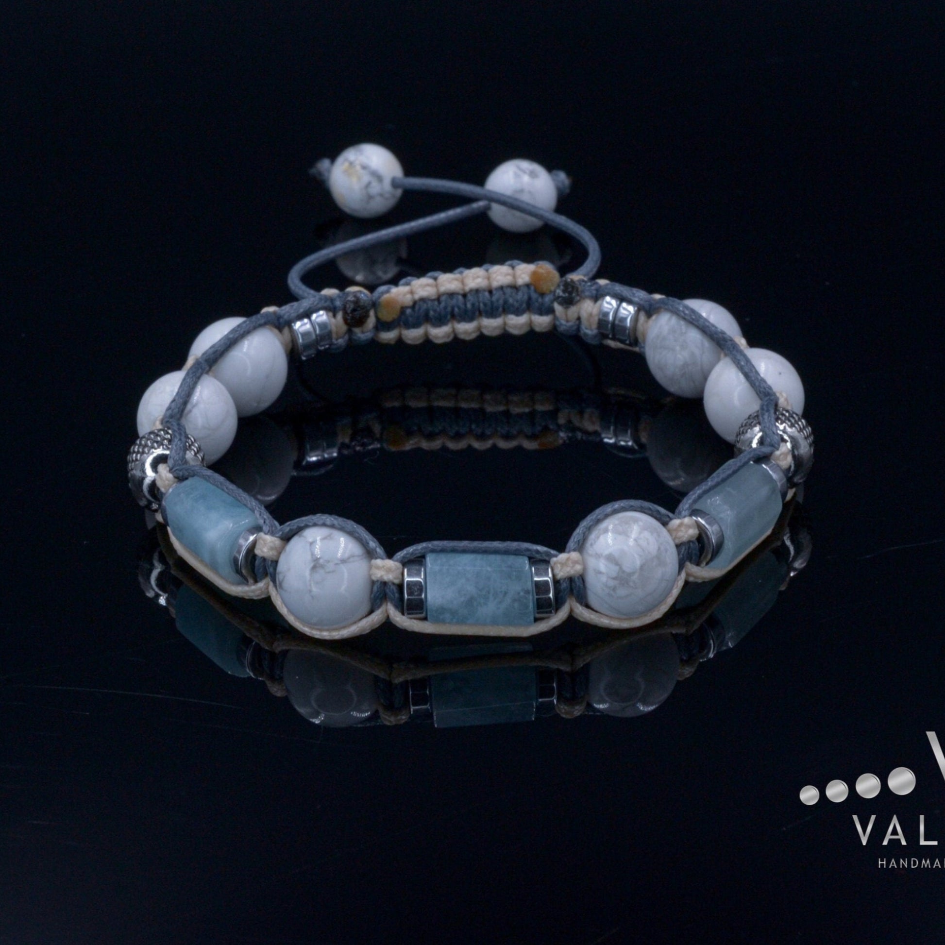 Aquamarine Bracelet Men - Men's Howlite Bracelet - Gift for Men - Crystal Bracelet- Steel Beads Bracelet - Man Adjustable Macrame Bracelet  - Shamballa Bracelet - Mantra Bracelet  -  Birthstone Bracelet - Gemstone Bracelet Men - Chakra Bracelet - Macrame Bracelet - Healing Bracelet - Valinde