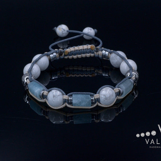Aquamarine Bracelet Men - Men's Howlite Bracelet - Gift for Men - Crystal Bracelet- Steel Beads Bracelet - Man Adjustable Macrame Bracelet  - Shamballa Bracelet - Mantra Bracelet  -  Birthstone Bracelet - Gemstone Bracelet Men - Chakra Bracelet - Macrame Bracelet - Healing Bracelet - Valinde
