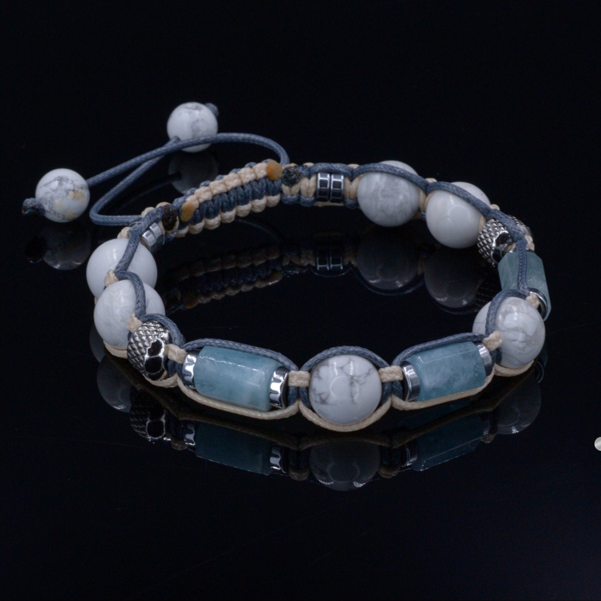 Aquamarine Bracelet Men - Men's Howlite Bracelet - Gift for Men - Crystal Bracelet- Steel Beads Bracelet - Man Adjustable Macrame Bracelet  - Shamballa Bracelet - Mantra Bracelet  -  Birthstone Bracelet - Gemstone Bracelet Men - Chakra Bracelet - Macrame Bracelet - Healing Bracelet - Valinde
