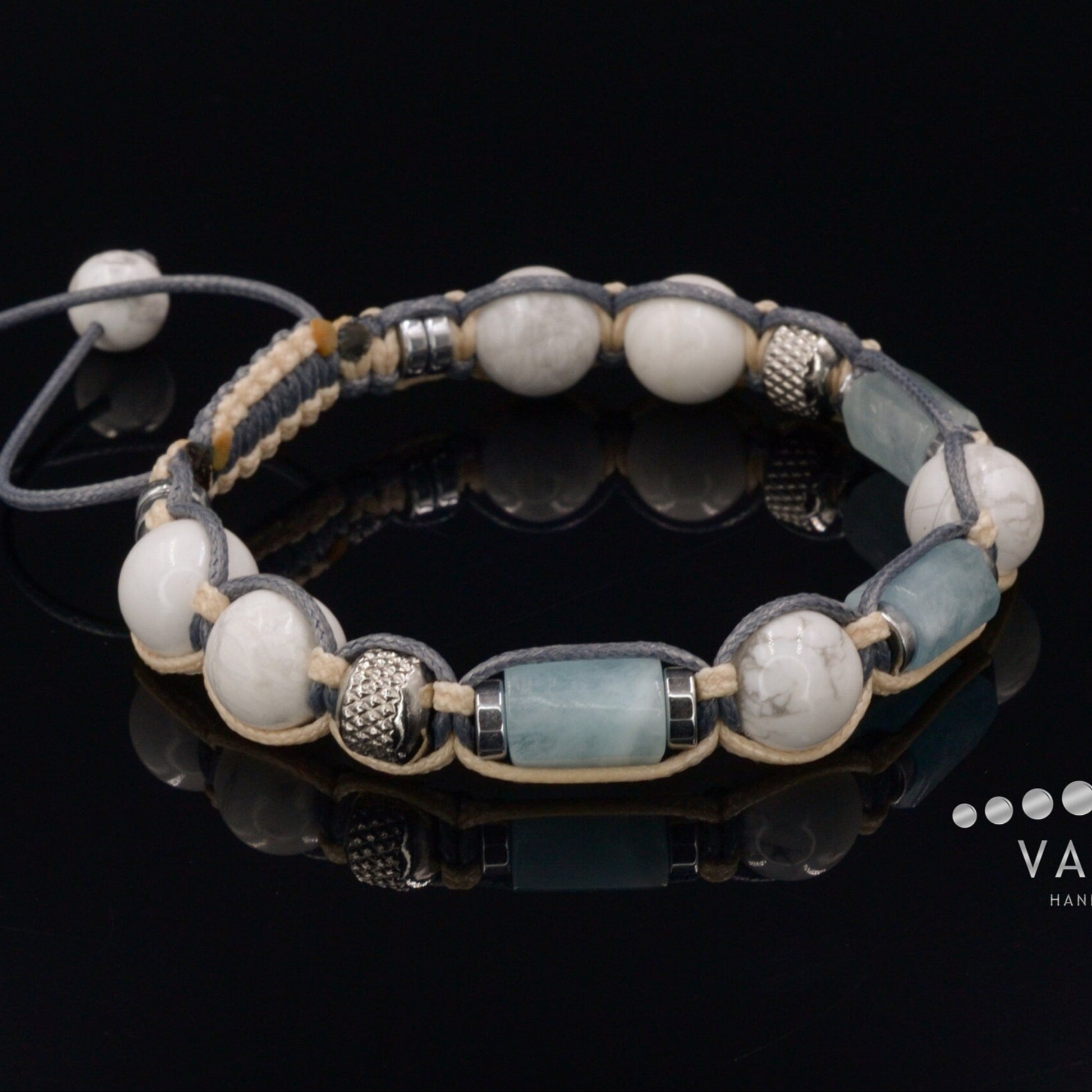 Aquamarine Bracelet Men - Men's Howlite Bracelet - Gift for Men - Crystal Bracelet- Steel Beads Bracelet - Man Adjustable Macrame Bracelet  - Shamballa Bracelet - Mantra Bracelet  -  Birthstone Bracelet - Gemstone Bracelet Men - Chakra Bracelet - Macrame Bracelet - Healing Bracelet - Valinde

