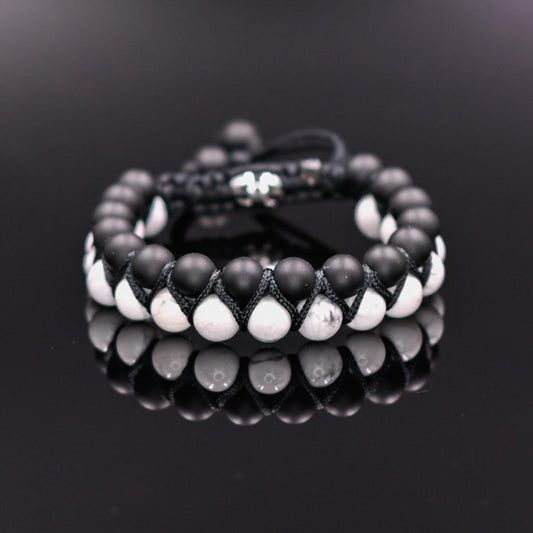 White Howlite & Onyx Bracelet, Men's Double Row Bracelet, Gemstone Bracelet, Beaded Bracelet, Gift for Men,Macrame Bracelet For Men - Shamballa Bracelet - Mantra Bracelet  -  Yoga Bracelet -  Birthstone Bracelet - Gemstone Bracelet Men - Chakra Bracelet - Macrame Bracelet - Healing Bracelet - Gift for Father - Gift For Men - Valinde
