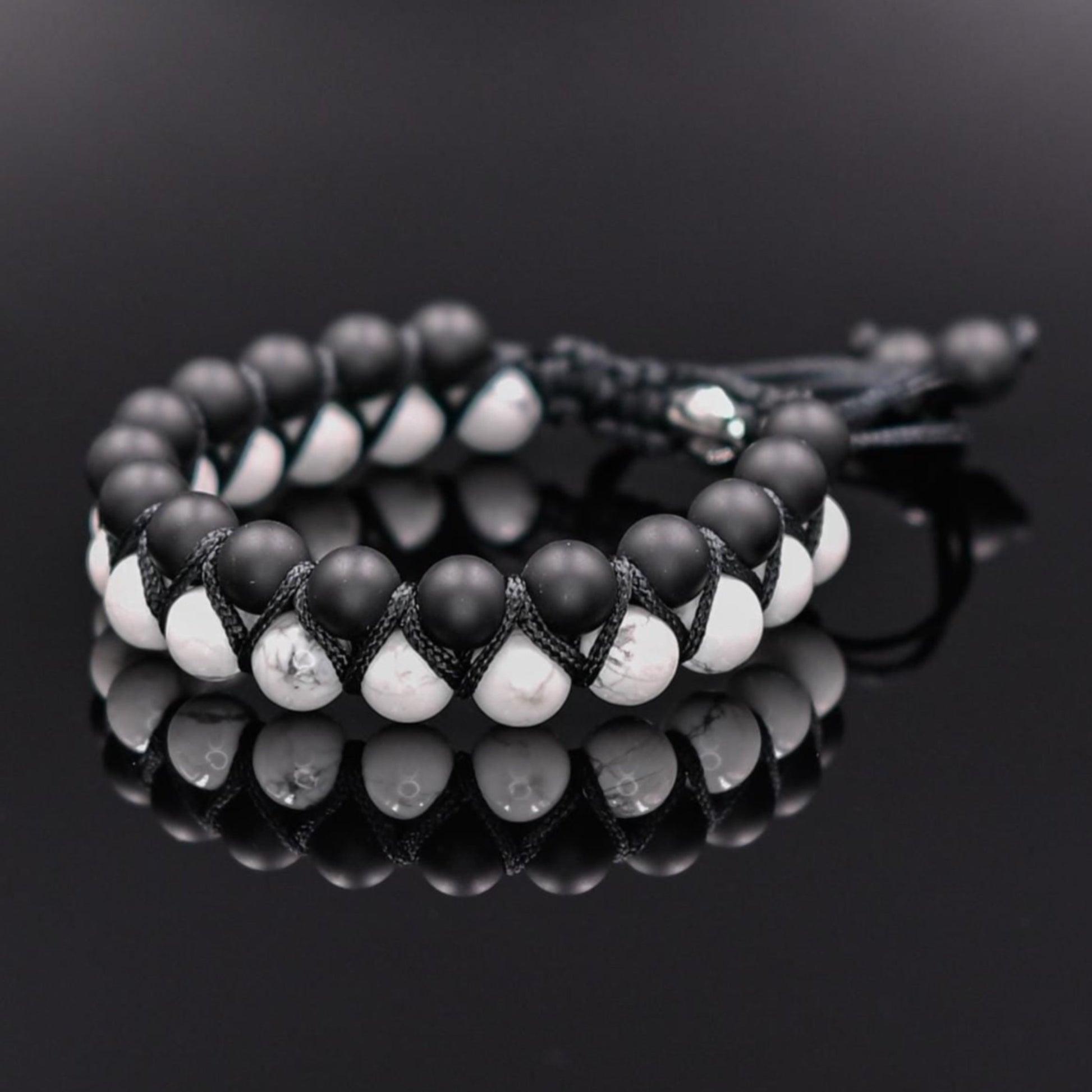White Howlite & Onyx Bracelet, Men's Double Row Bracelet, Gemstone Bracelet, Beaded Bracelet, Gift for Men,Macrame Bracelet For Men - Shamballa Bracelet - Mantra Bracelet  -  Yoga Bracelet -  Birthstone Bracelet - Gemstone Bracelet Men - Chakra Bracelet - Macrame Bracelet - Healing Bracelet - Gift for Father - Gift For Men - Valinde
