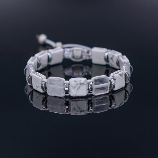 White Howlite Bracelet Men, Men's Square Beads Bracelet, Adjustable Bracelet, Quartz Crystal Bracelet, Gift for Men, Braided Bracelet - Shamballa Bracelet - Birthstone Bracelet - Gemstone Bracelet Men - Chakra Bracelet - Macrame Bracelet - Healing Bracelet - Valinde - Shamballa Bracelet - Birthstone Bracelet - Gemstone Bracelet Men - Chakra Bracelet - Macrame Bracelet - Healing Bracelet - Valinde