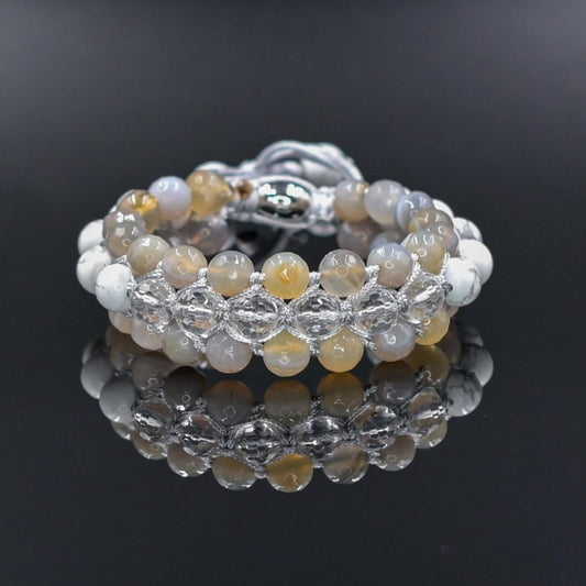 Men's White Howlite 3 Rows Bracelet Grey Agate Triple Bracelet Crystal Bracelet Gift for Men Macrame Stone Bracelet Adjustable Bracelet -  Shamballa Bracelet  - Gift for Father - Yoga Bracelet  - Protection Bracelet - Birthstone Bracelet - Gemstone Bracelet Men - Chakra Bracelet - Macrame Bracelet - Healing Bracelet - Valinde

