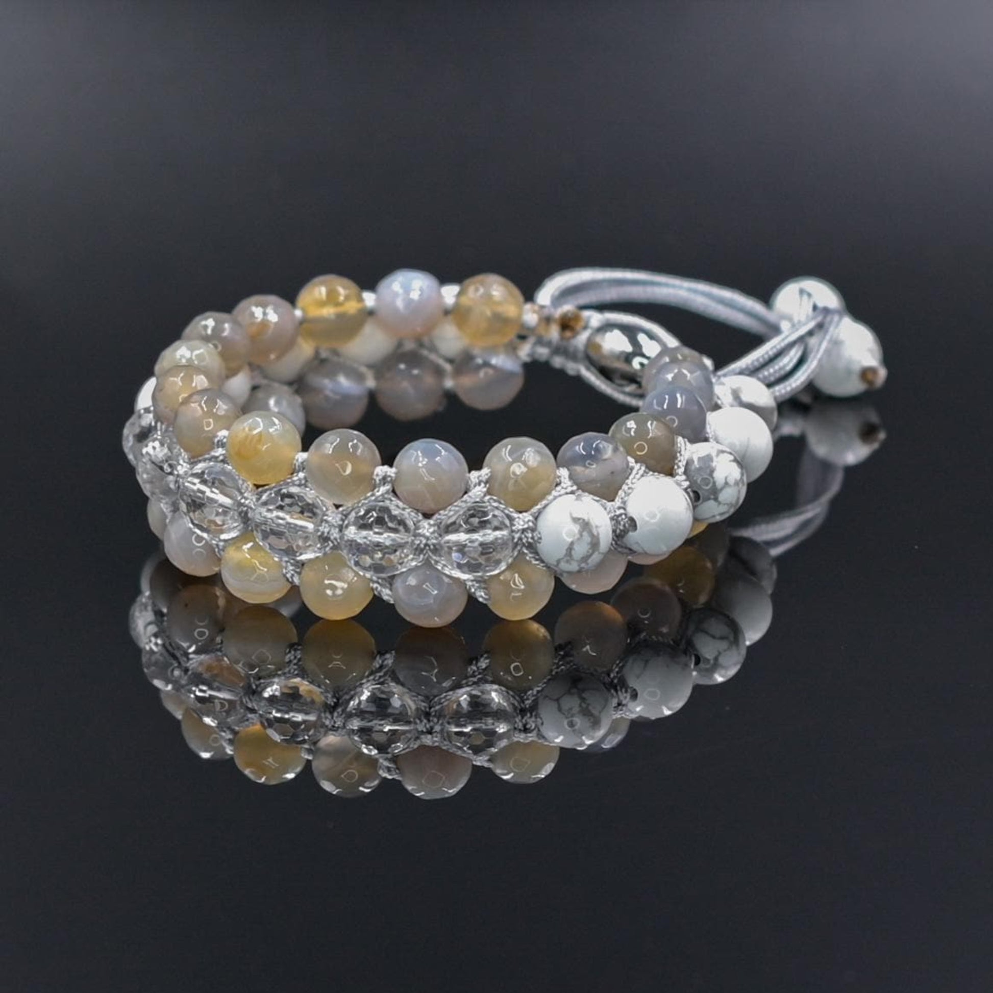 Men's White Howlite 3 Rows Bracelet Grey Agate Triple Bracelet Crystal Bracelet Gift for Men Macrame Stone Bracelet Adjustable Bracelet -  Shamballa Bracelet  - Gift for Father - Yoga Bracelet  - Protection Bracelet - Birthstone Bracelet - Gemstone Bracelet Men - Chakra Bracelet - Macrame Bracelet - Healing Bracelet - Valinde
