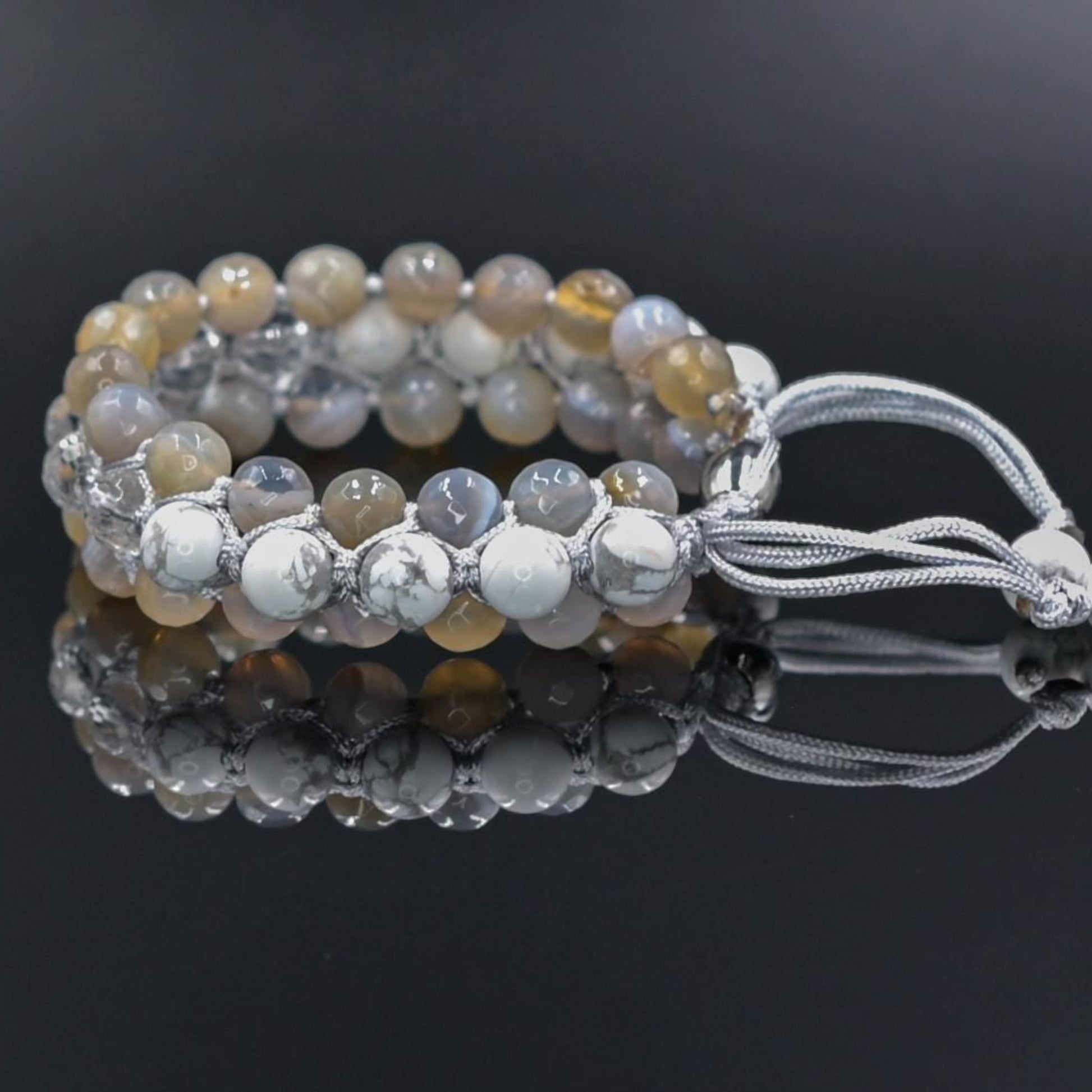 Men's White Howlite 3 Rows Bracelet Grey Agate Triple Bracelet Crystal Bracelet Gift for Men Macrame Stone Bracelet Adjustable Bracelet -  Shamballa Bracelet  - Gift for Father - Yoga Bracelet  - Protection Bracelet - Birthstone Bracelet - Gemstone Bracelet Men - Chakra Bracelet - Macrame Bracelet - Healing Bracelet - Valinde
