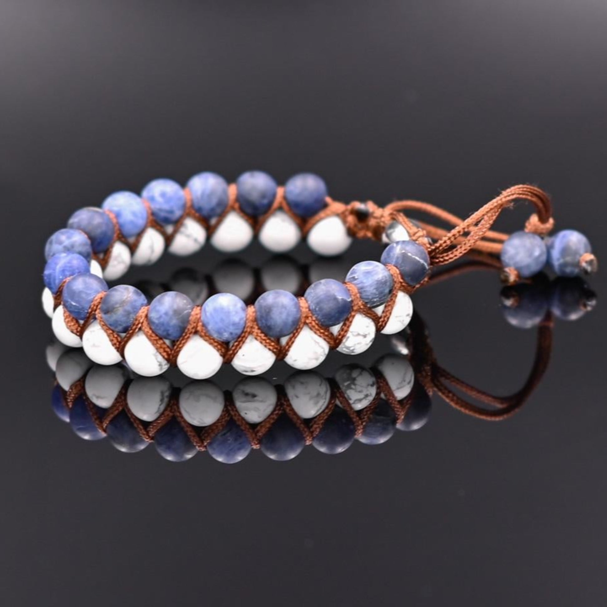 Men's Sodalite Bracelet Double Row Bracelet Howlite Bracelet Macrame Double Bracelet Gift for Men Adjustable Bracelet Crystal Bracelet - Shamballa Bracelet - Mantra Bracelet  -  Yoga Bracelet -  Birthstone Bracelet - Gemstone Bracelet Men - Chakra Bracelet - Macrame Bracelet - Healing Bracelet - Gift for Father - Gift For Men - Valinde
