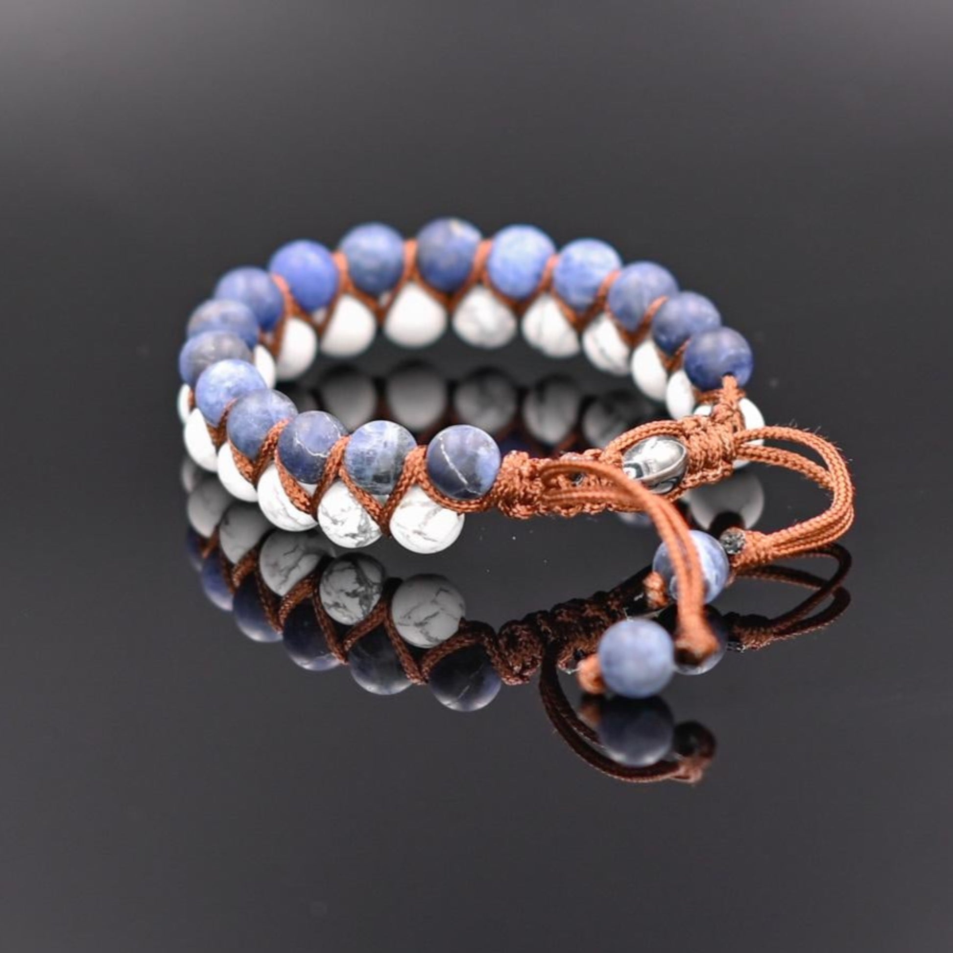 Men's Sodalite Bracelet Double Row Bracelet Howlite Bracelet Macrame Double Bracelet Gift for Men Adjustable Bracelet Crystal Bracelet - Shamballa Bracelet - Mantra Bracelet  -  Yoga Bracelet -  Birthstone Bracelet - Gemstone Bracelet Men - Chakra Bracelet - Macrame Bracelet - Healing Bracelet - Gift for Father - Gift For Men - Valinde
