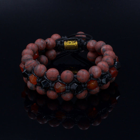 Men's Red Jasper Triple Bracelet Gift for Men Agate Crystal Bracelet 3 Rows Bracelet Adjustable Gemstone Bracelet Fire Agate Bracelet -  Shamballa Bracelet  -  Birthstone Bracelet - Gemstone Bracelet Men - Chakra Bracelet - Macrame Bracelet - Healing Bracelet - Valinde