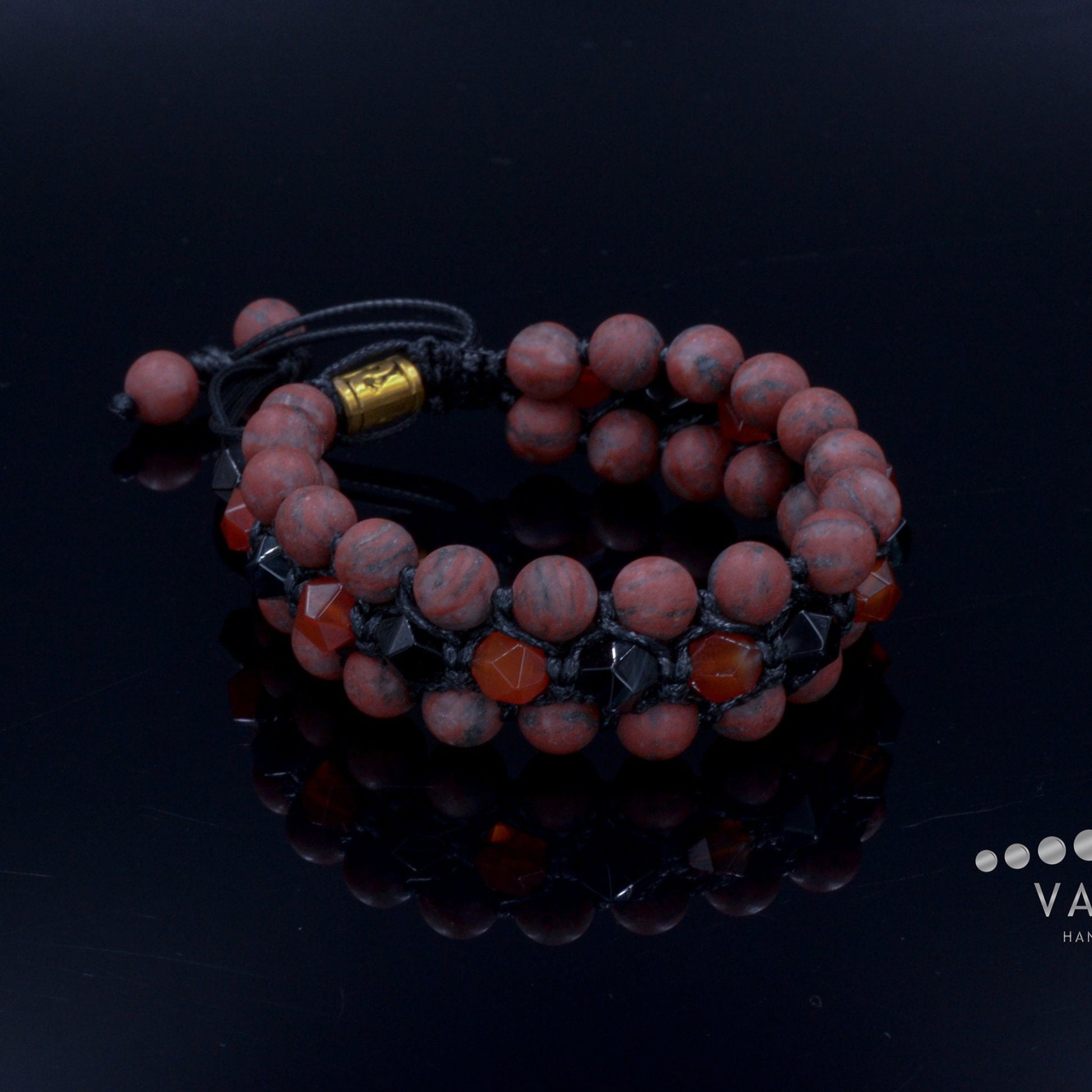 Men's Red Jasper Triple Bracelet Gift for Men Agate Crystal Bracelet 3 Rows Bracelet Adjustable Gemstone Bracelet Fire Agate Bracelet -  Shamballa Bracelet  -  Birthstone Bracelet - Gemstone Bracelet Men - Chakra Bracelet - Macrame Bracelet - Healing Bracelet - Valinde
