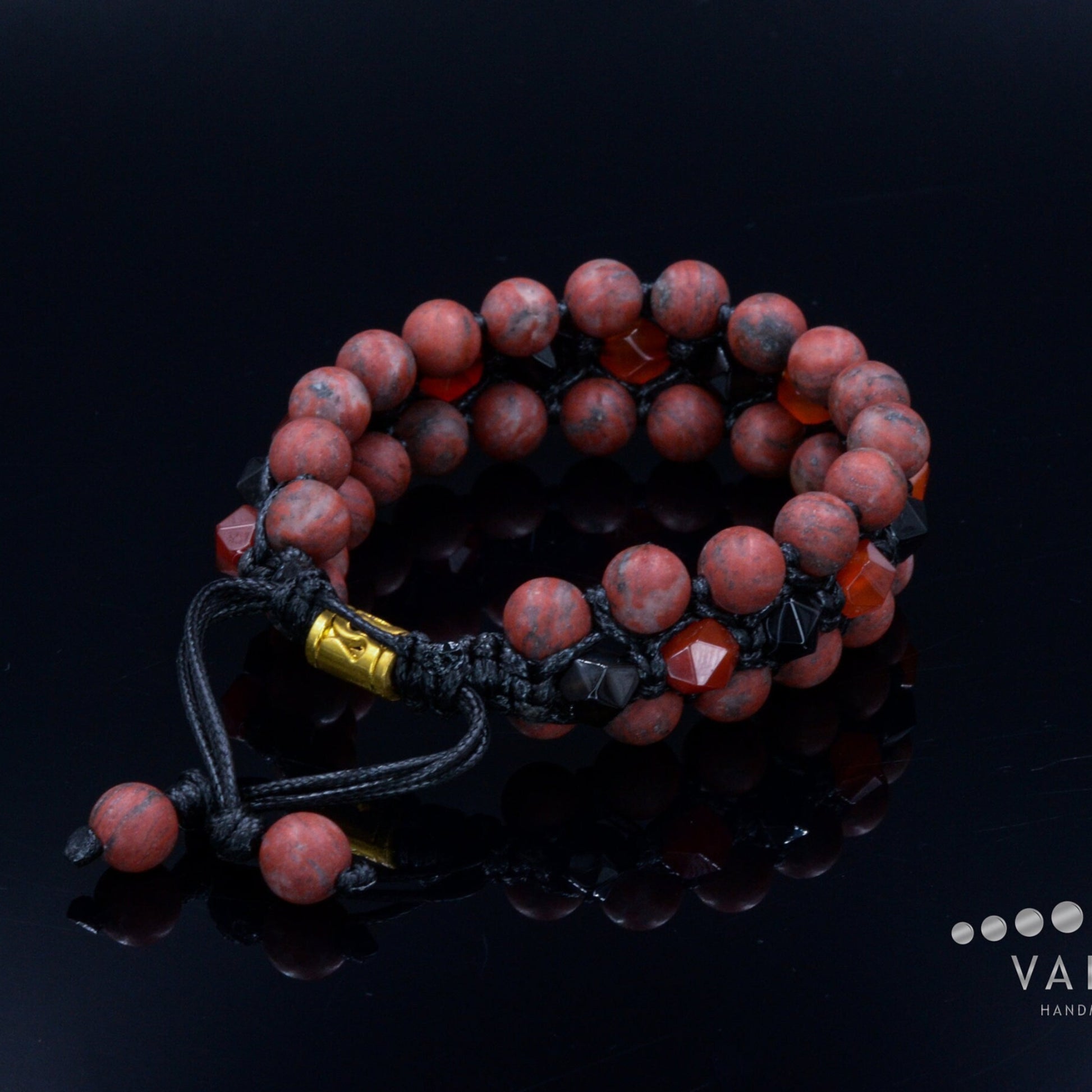 Men's Red Jasper Triple Bracelet Gift for Men Agate Crystal Bracelet 3 Rows Bracelet Adjustable Gemstone Bracelet Fire Agate Bracelet -  Shamballa Bracelet  -  Birthstone Bracelet - Gemstone Bracelet Men - Chakra Bracelet - Macrame Bracelet - Healing Bracelet - Valinde
