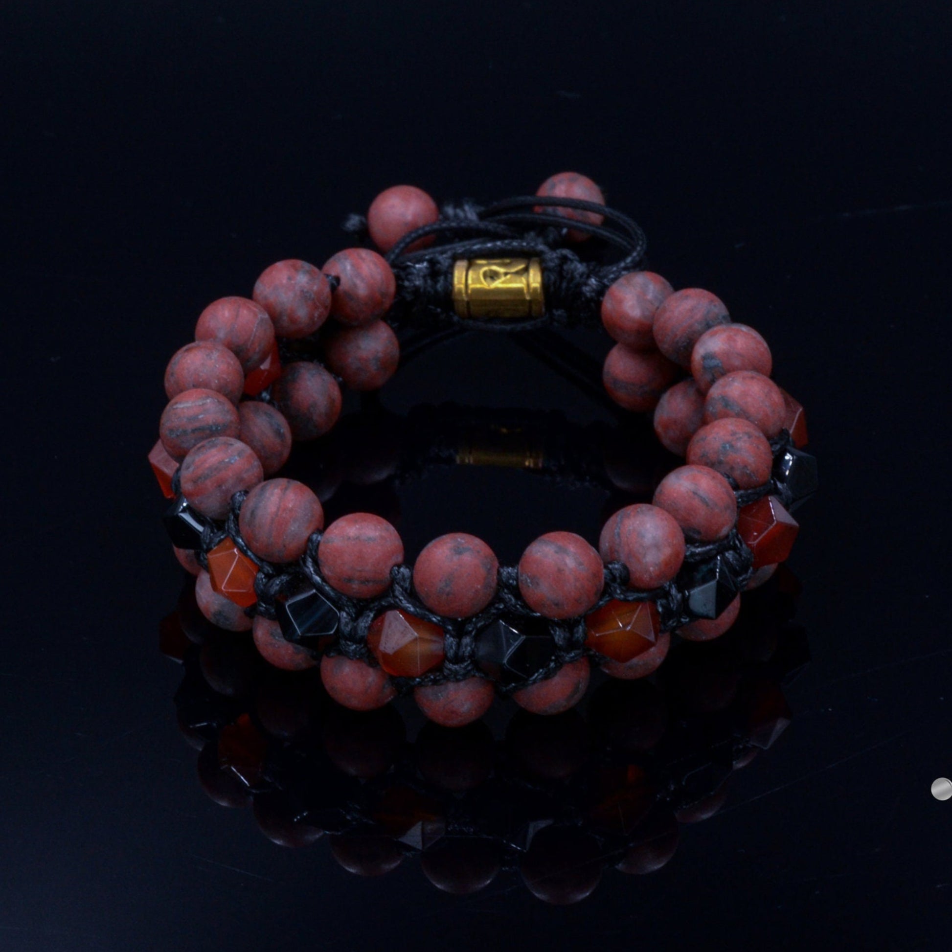 Men's Red Jasper Triple Bracelet Gift for Men Agate Crystal Bracelet 3 Rows Bracelet Adjustable Gemstone Bracelet Fire Agate Bracelet -  Shamballa Bracelet  -  Birthstone Bracelet - Gemstone Bracelet Men - Chakra Bracelet - Macrame Bracelet - Healing Bracelet - Valinde
