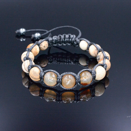 Men's Jasper Beaded Bracelet Brown Agate Bracelet Gift for Men Stone Bracelet Macrame Gemstone Bracelet Adjustable Bracelet Fathers Day Gift  - Shamballa Bracelet - Mantra Bracelet  -  Birthstone Bracelet - Gemstone Bracelet Men - Chakra Bracelet - Macrame Bracelet - Healing Bracelet - Valinde