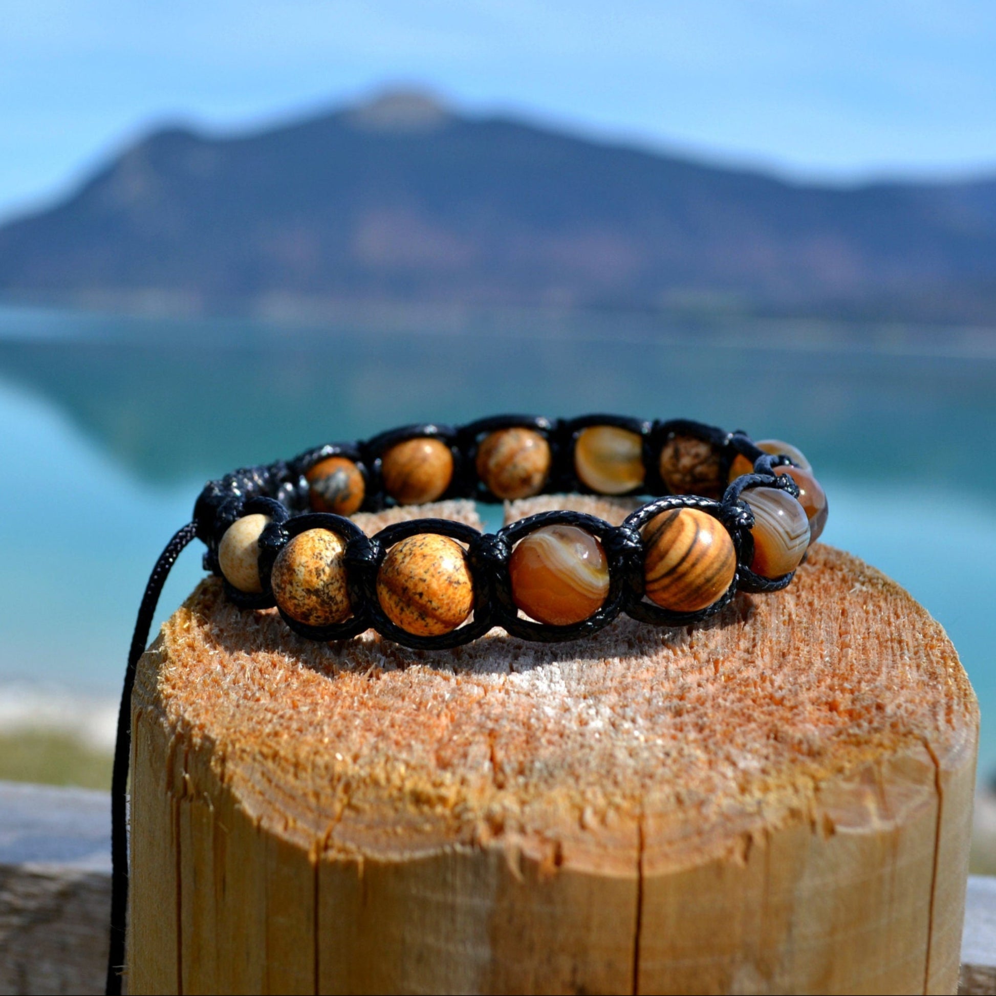 Men's Jasper Beaded Bracelet Brown Agate Bracelet Gift for Men Stone Bracelet Macrame Gemstone Bracelet Adjustable Bracelet Fathers Day Gift  - Shamballa Bracelet - Mantra Bracelet  -  Birthstone Bracelet - Gemstone Bracelet Men - Chakra Bracelet - Macrame Bracelet - Healing Bracelet - Valinde
