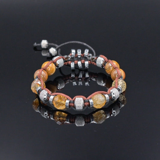 Citrine Jasper Bracelet, Men's Adjustable Stone Beaded Bracelet, Father's Day Gift, Gift for Men, Macrame Braided Bracelet, Steel Bracelet - Shamballa Bracelet - Birthstone Bracelet - Gemstone Bracelet Men - Chakra Bracelet
