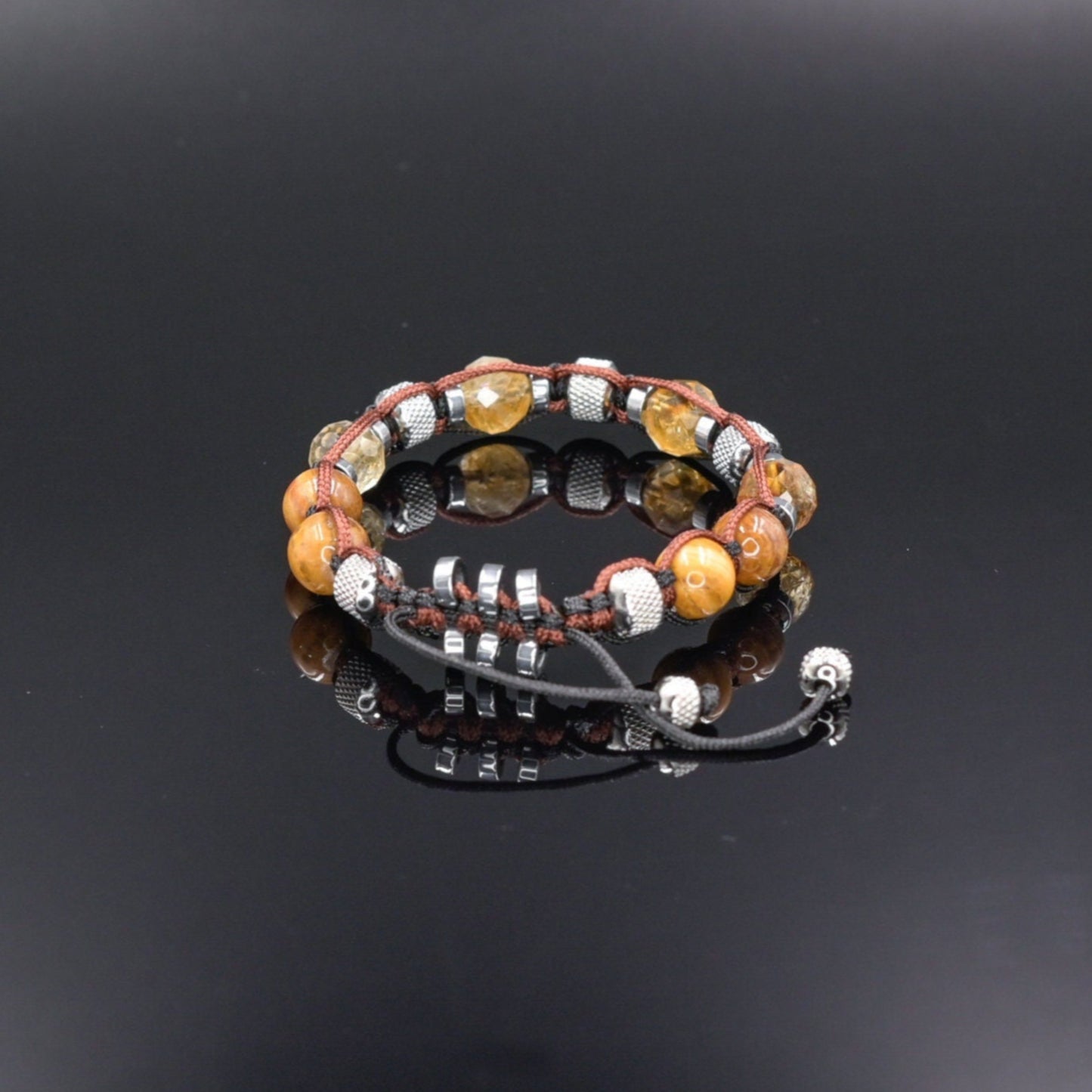 Citrine Jasper Bracelet, Men's Adjustable Stone Beaded Bracelet, Father's Day Gift, Gift for Men, Macrame Braided Bracelet, Steel Bracelet - Shamballa Bracelet - Birthstone Bracelet - Gemstone Bracelet Men - Chakra Bracelet