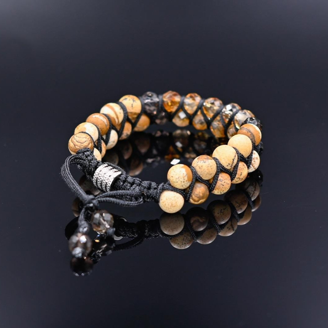 Men's Citrine Jasper Double Row Adjustable Bracelet, Father's Day Gift, Macrame Braided Bracelet, Quartz Crystal Bracelet, Gift for Men - Shamballa Bracelet - Birthstone Bracelet - Gemstone Bracelet Men - Chakra Bracelet - Macrame Bracelet - Healing Bracelet - Valinde
