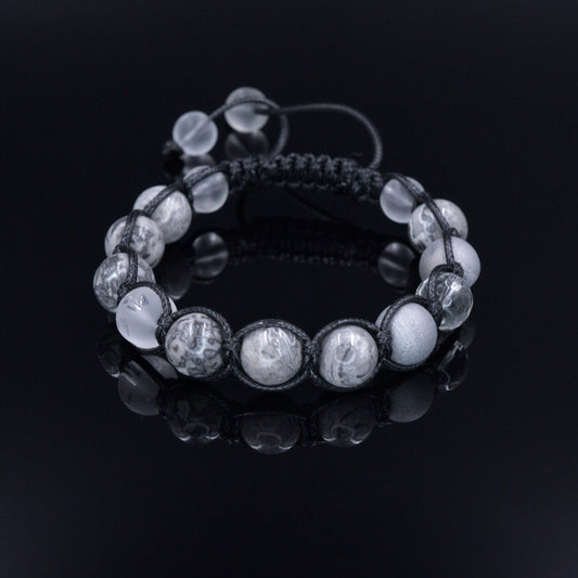 Men's Grey Jasper Bracelet Rock Crystal Bracelet Gift for Men Mantra Bracelet Macrame Stone Bracelet Om Mani Padme Hum Bracelet   - Shamballa Bracelet - Mantra Bracelet  -  Birthstone Bracelet - Gemstone Bracelet Men - Chakra Bracelet - Macrame Bracelet - Healing Bracelet - Valinde