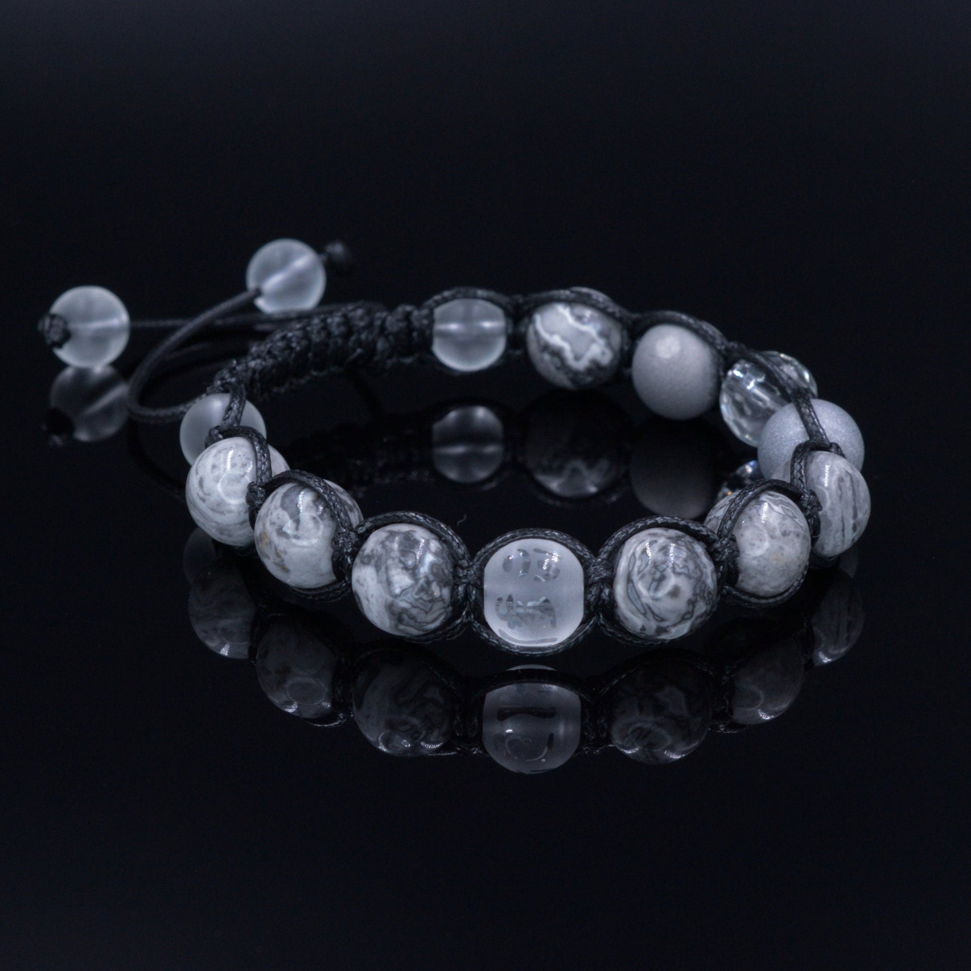 Men's Grey Jasper Bracelet Rock Crystal Bracelet Gift for Men Mantra Bracelet Macrame Stone Bracelet Om Mani Padme Hum Bracelet   - Shamballa Bracelet - Mantra Bracelet  -  Birthstone Bracelet - Gemstone Bracelet Men - Chakra Bracelet - Macrame Bracelet - Healing Bracelet - Valinde
