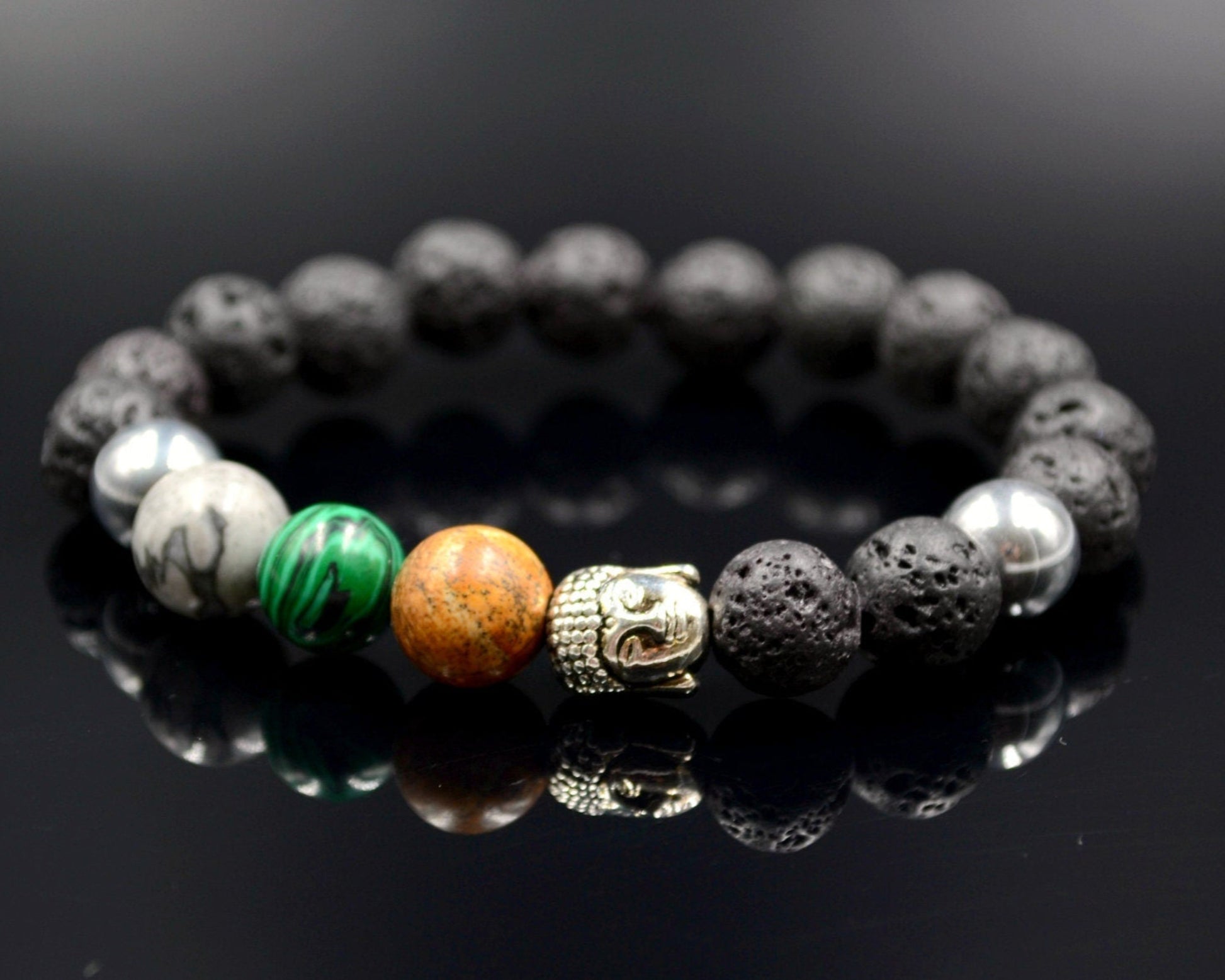 Men's Chakra Bracelet Buddha Head Bracelet Lava Stone Bracelet Jasper Bracelet Yoga Bracelet Gift for Men Malachite Bracelet Beaded Bracelet - Shamballa Bracelet - Birthstone Bracelet - Gemstone Bracelet Men - Chakra Bracelet - Macrame Bracelet - Healing Bracelet - Valinde
