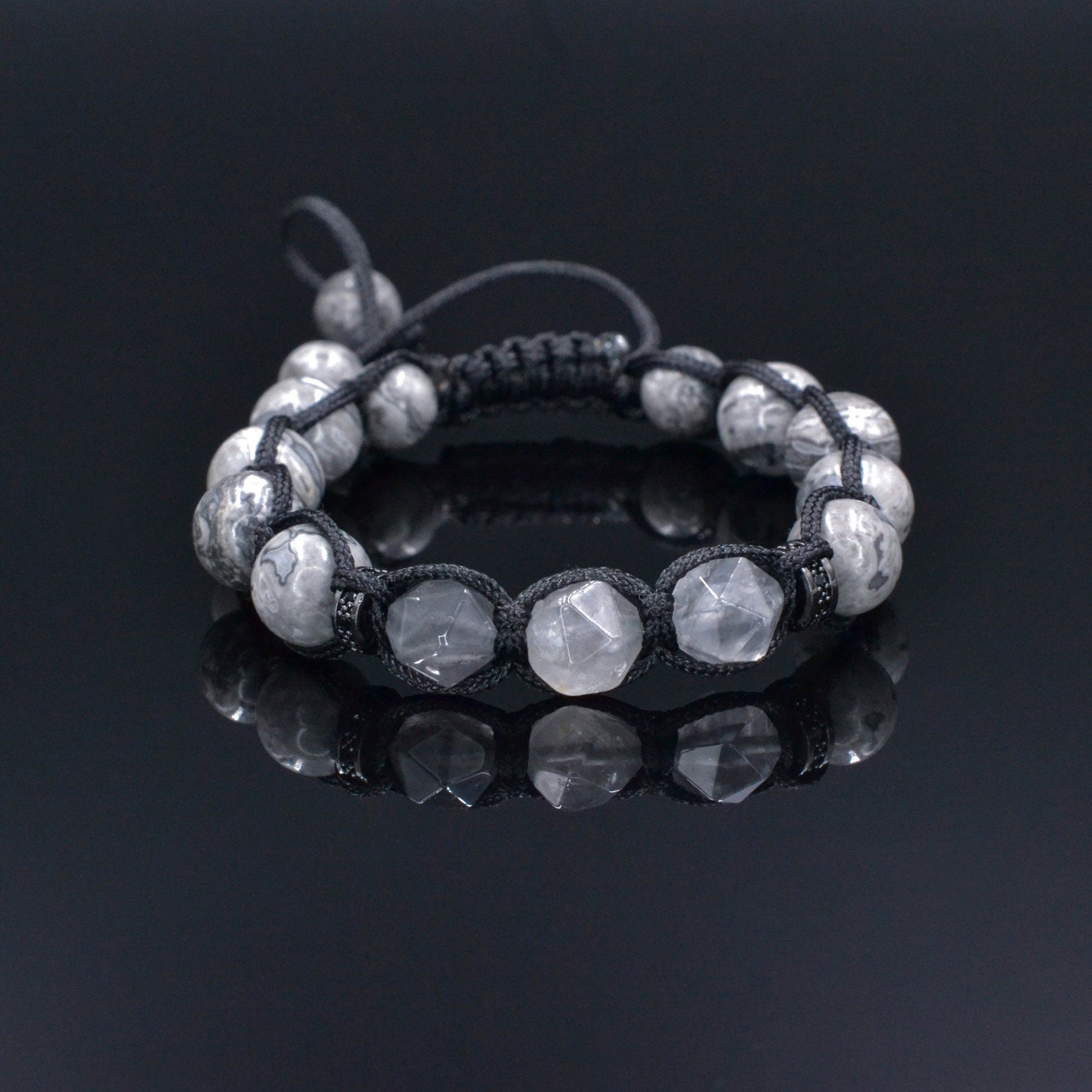 Graues Jaspis Armband, Herren Quarz Perlen Armband, Geschenk für Männer, Weihnachtsgeschenk, Jaspis Stein Armband, Makramee Armband - Shamballa Bracelet - Birthstone Bracelet - Gemstone Bracelet Men - Chakra Bracelet - Macrame Bracelet - Healing Bracelet - Valinde