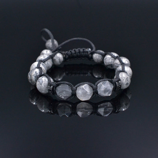 Graues Jaspis Armband, Herren Quarz Perlen Armband, Geschenk für Männer, Weihnachtsgeschenk, Jaspis Stein Armband, Makramee Armband - Shamballa Bracelet - Birthstone Bracelet - Gemstone Bracelet Men - Chakra Bracelet - Macrame Bracelet - Healing Bracelet - Valinde