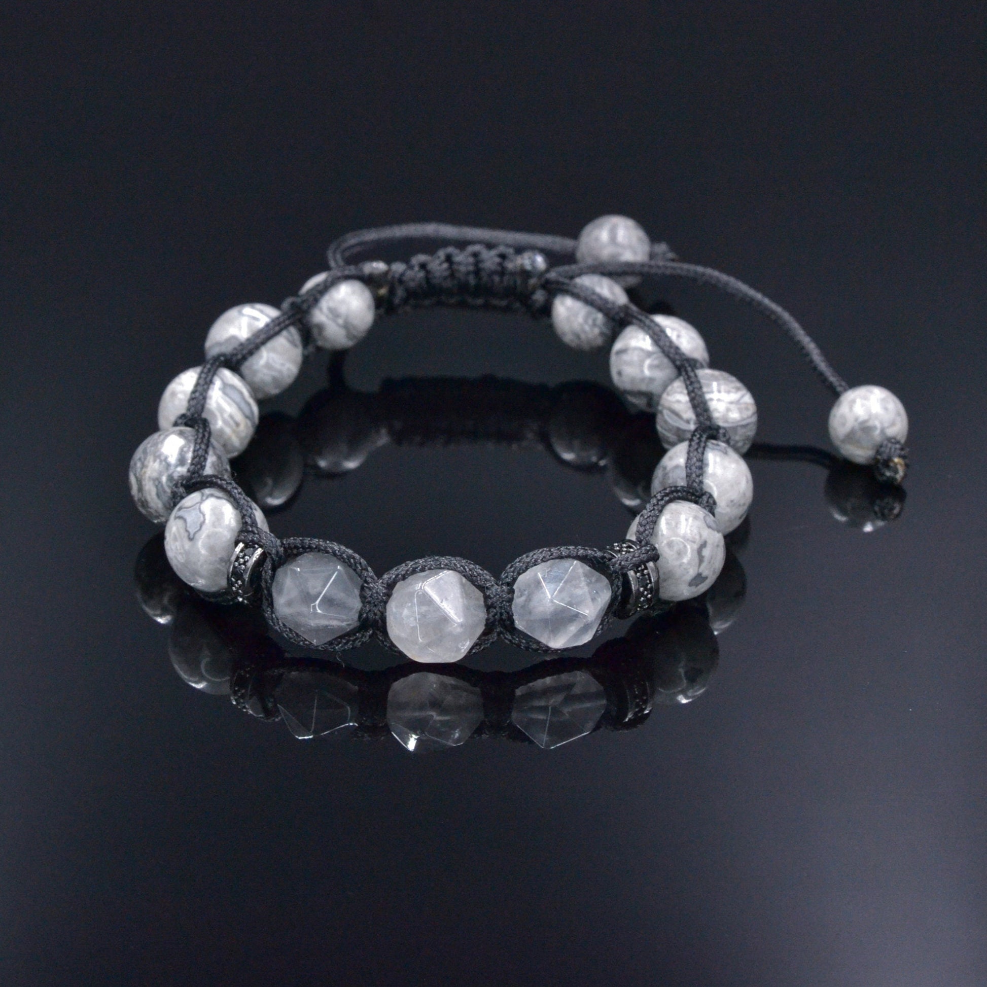 Graues Jaspis Armband, Herren Quarz Perlen Armband, Geschenk für Männer, Weihnachtsgeschenk, Jaspis Stein Armband, Makramee Armband - Shamballa Bracelet - Birthstone Bracelet - Gemstone Bracelet Men - Chakra Bracelet - Macrame Bracelet - Healing Bracelet - Valinde