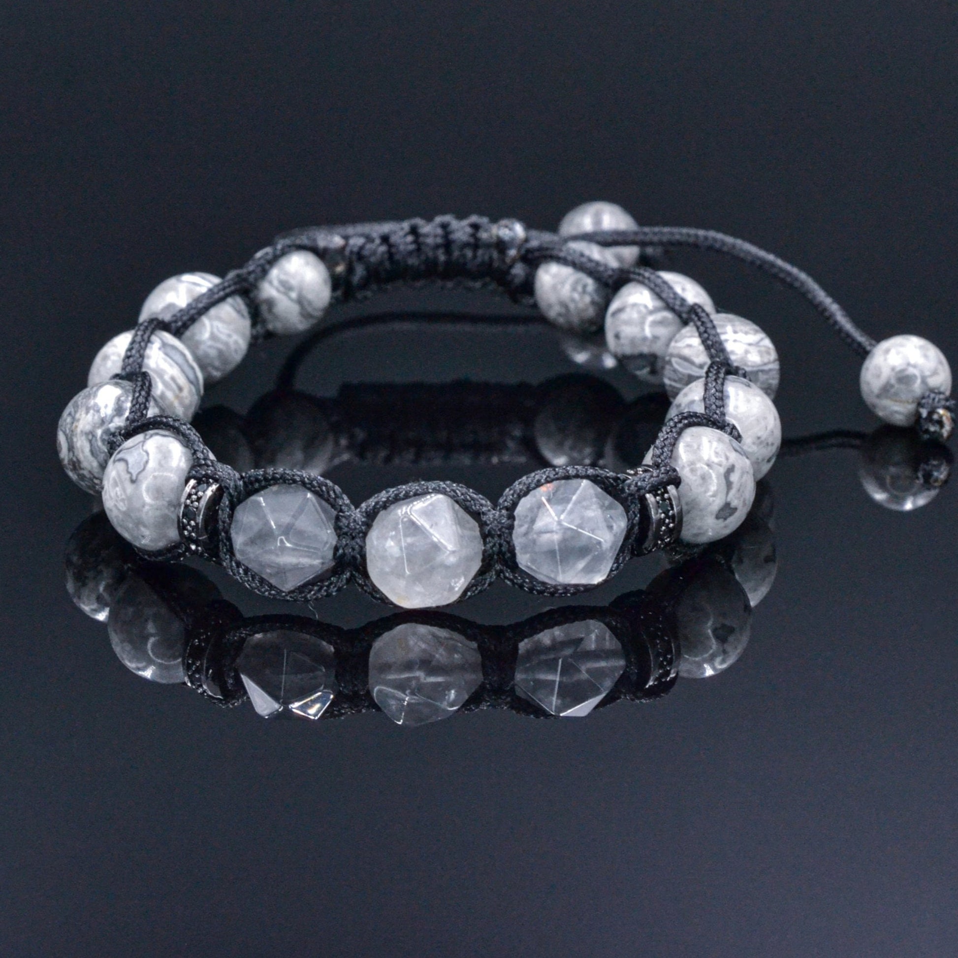 Graues Jaspis Armband, Herren Quarz Perlen Armband, Geschenk für Männer, Weihnachtsgeschenk, Jaspis Stein Armband, Makramee Armband - Shamballa Bracelet - Birthstone Bracelet - Gemstone Bracelet Men - Chakra Bracelet - Macrame Bracelet - Healing Bracelet - Valinde