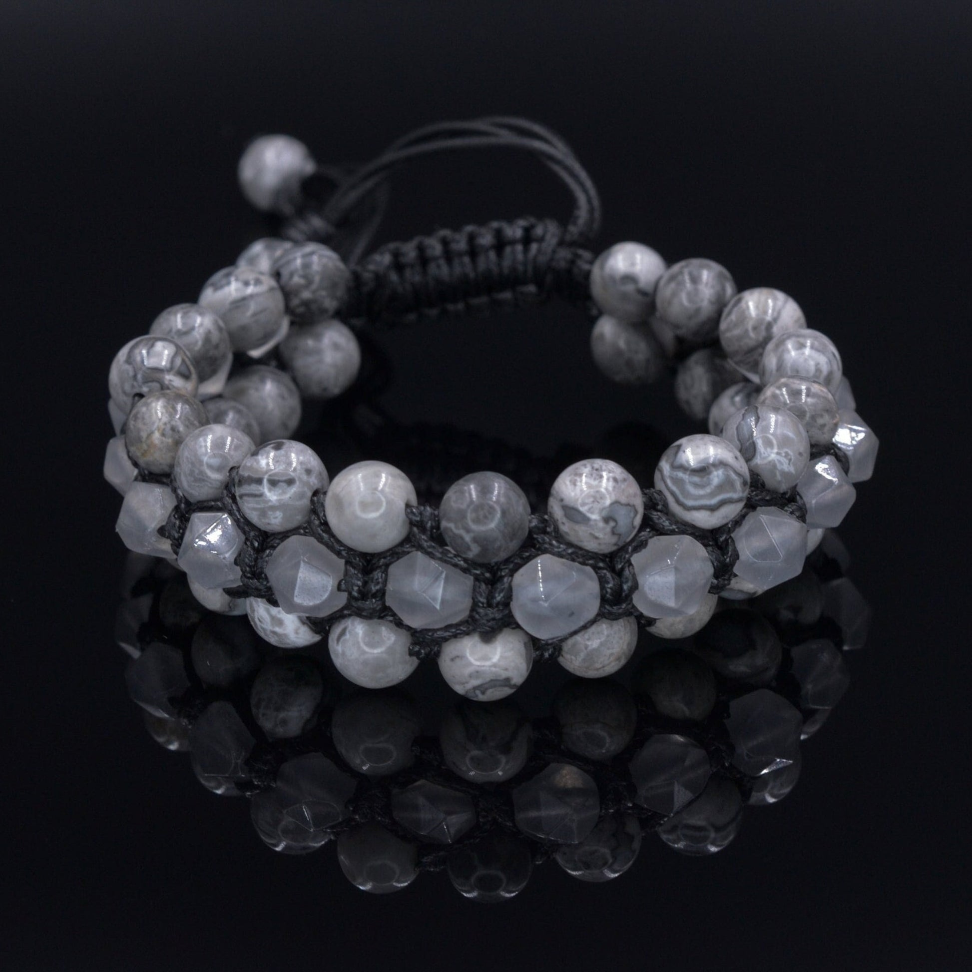 Men's Jasper Macrame Bracelet - Three Row Beaded Bracelet - Quartz Crystal Bracelet - Gift for Men - Adjustable Stone Bracelet for Men - Shamballa Bracelet - Birthstone Bracelet - Gemstone Bracelet Men - Chakra Bracelet - Macrame Bracelet - Healing Bracelet - Valinde
