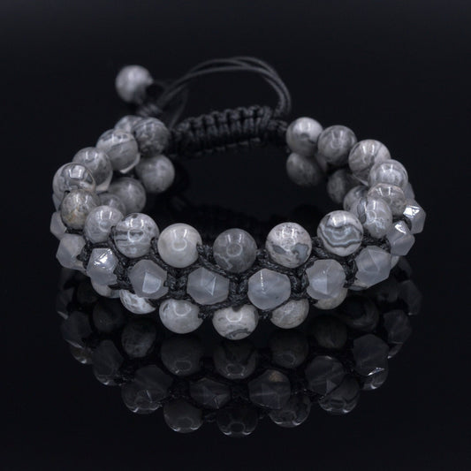 Men's Jasper Macrame Bracelet - Three Row Beaded Bracelet - Quartz Crystal Bracelet - Gift for Men - Adjustable Stone Bracelet for Men - Shamballa Bracelet - Birthstone Bracelet - Gemstone Bracelet Men - Chakra Bracelet - Macrame Bracelet - Healing Bracelet - Valinde
