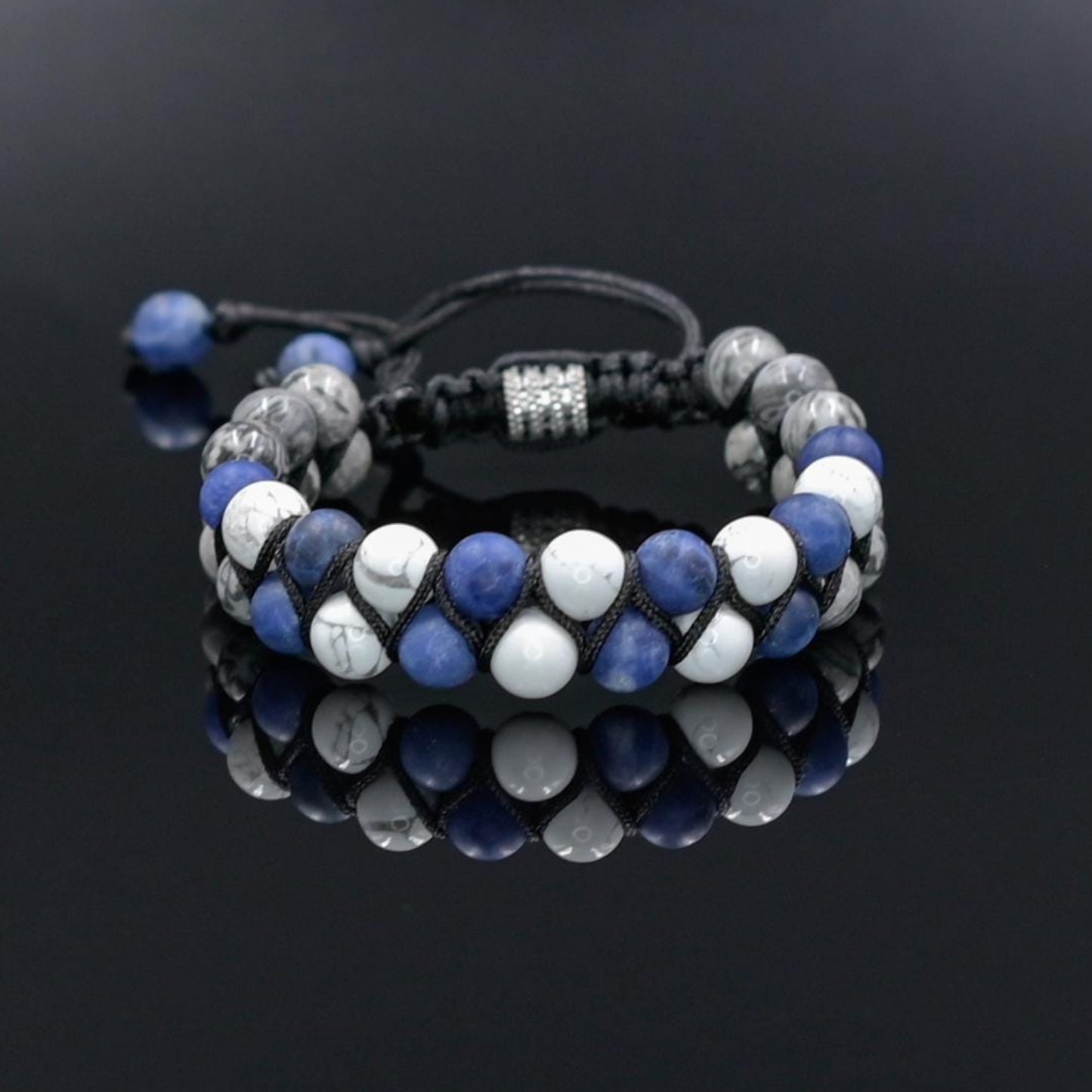 Double Row Men's Beaded Bracelet, Sodalite, Howlite, and Jasper Natural Stones Bracelet, Adjustable Wristband, Blue& White Macrame BraceletGift for Men Macrame Bracelet Stone Adjustable Bracelet Christmas Gift  Gemstone Bracelet Gift for Men  Adjustable Bracelet for Men - Shamballa Bracelet - Mantra Bracelet  -  Yoga Bracelet -  Birthstone Bracelet - Gemstone Bracelet Men - Chakra Bracelet - Macrame Bracelet - Healing Bracelet - Gift for Father - Gift For Men - Valinde
