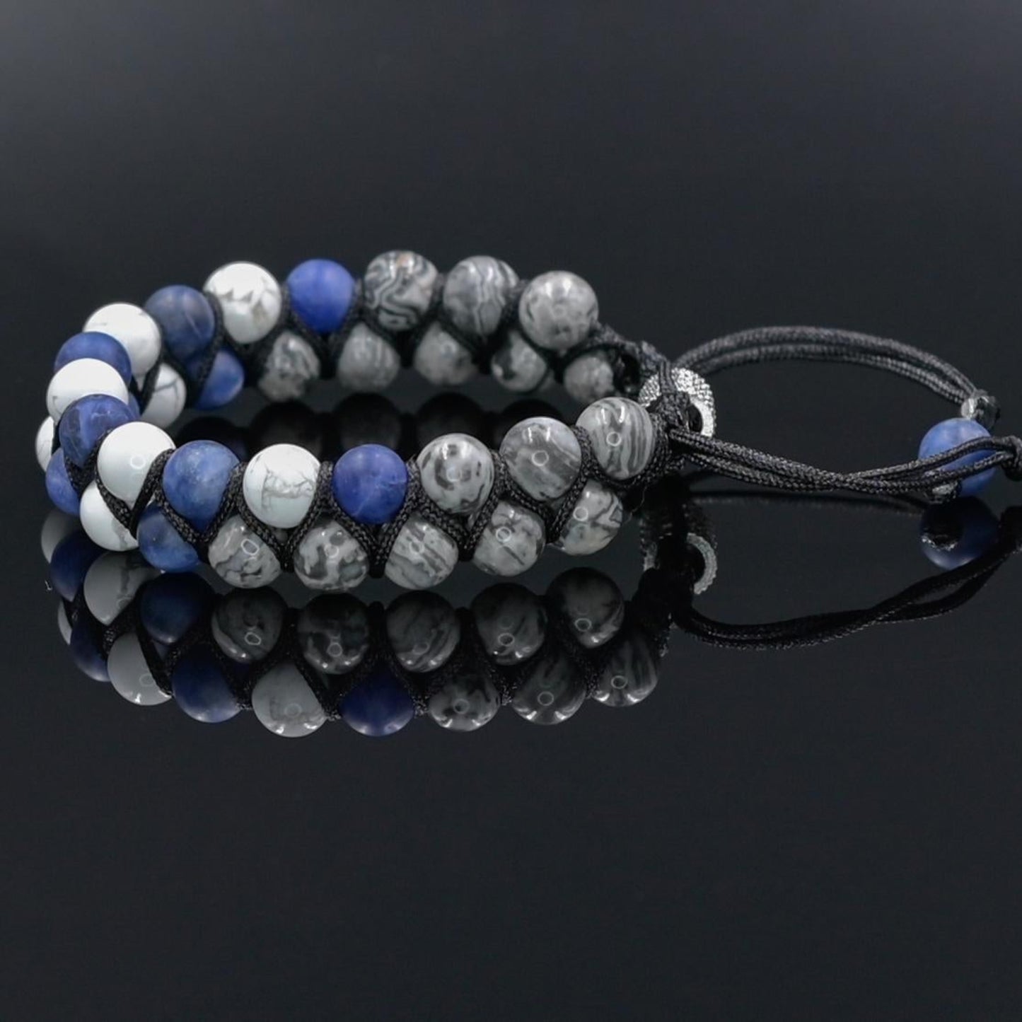 Double Row Men's Beaded Bracelet, Sodalite, Howlite, and Jasper Natural Stones Bracelet, Adjustable Wristband, Blue& White Macrame BraceletGift for Men Macrame Bracelet Stone Adjustable Bracelet Christmas Gift  Gemstone Bracelet Gift for Men  Adjustable Bracelet for Men - Shamballa Bracelet - Mantra Bracelet  -  Yoga Bracelet -  Birthstone Bracelet - Gemstone Bracelet Men - Chakra Bracelet - Macrame Bracelet - Healing Bracelet - Gift for Father - Gift For Men - Valinde
