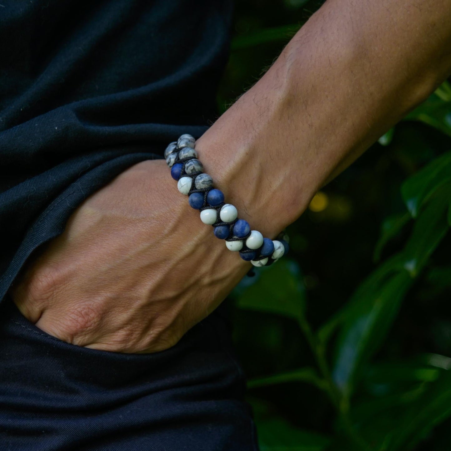 Double Row Men's Beaded Bracelet, Sodalite, Howlite, and Jasper Natural Stones Bracelet, Adjustable Wristband, Blue& White Macrame BraceletGift for Men Macrame Bracelet Stone Adjustable Bracelet Christmas Gift  Gemstone Bracelet Gift for Men  Adjustable Bracelet for Men - Shamballa Bracelet - Mantra Bracelet  -  Yoga Bracelet -  Birthstone Bracelet - Gemstone Bracelet Men - Chakra Bracelet - Macrame Bracelet - Healing Bracelet - Gift for Father - Gift For Men - Valinde
